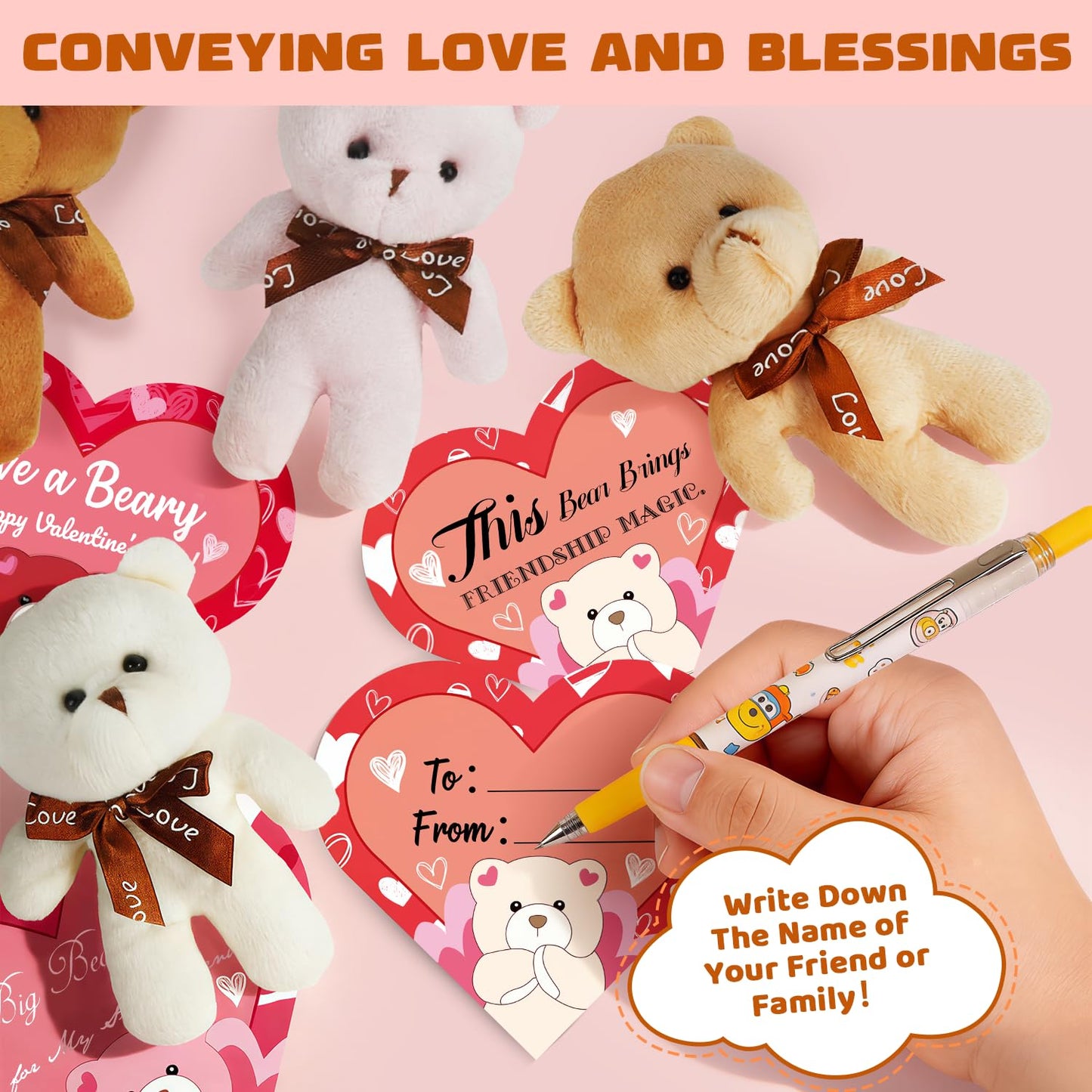 Plunack Valentines Gift Set for Kids – 24 Plush Bears & Heart Cards for Classroom Gifts