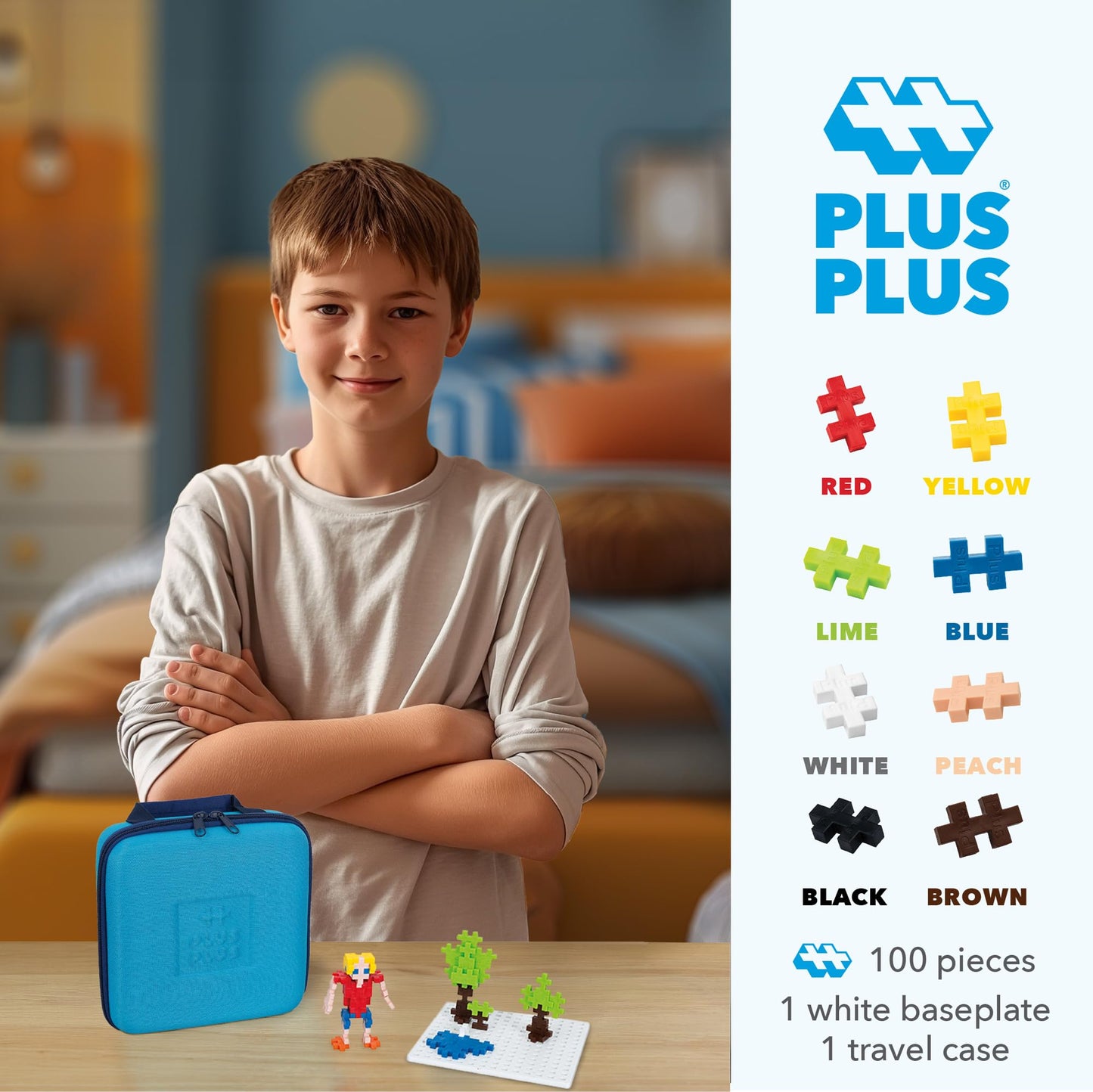 Plus Plus Building Set with Travel Case – 100 Pieces, Open-Ended STEM Toy for Kids