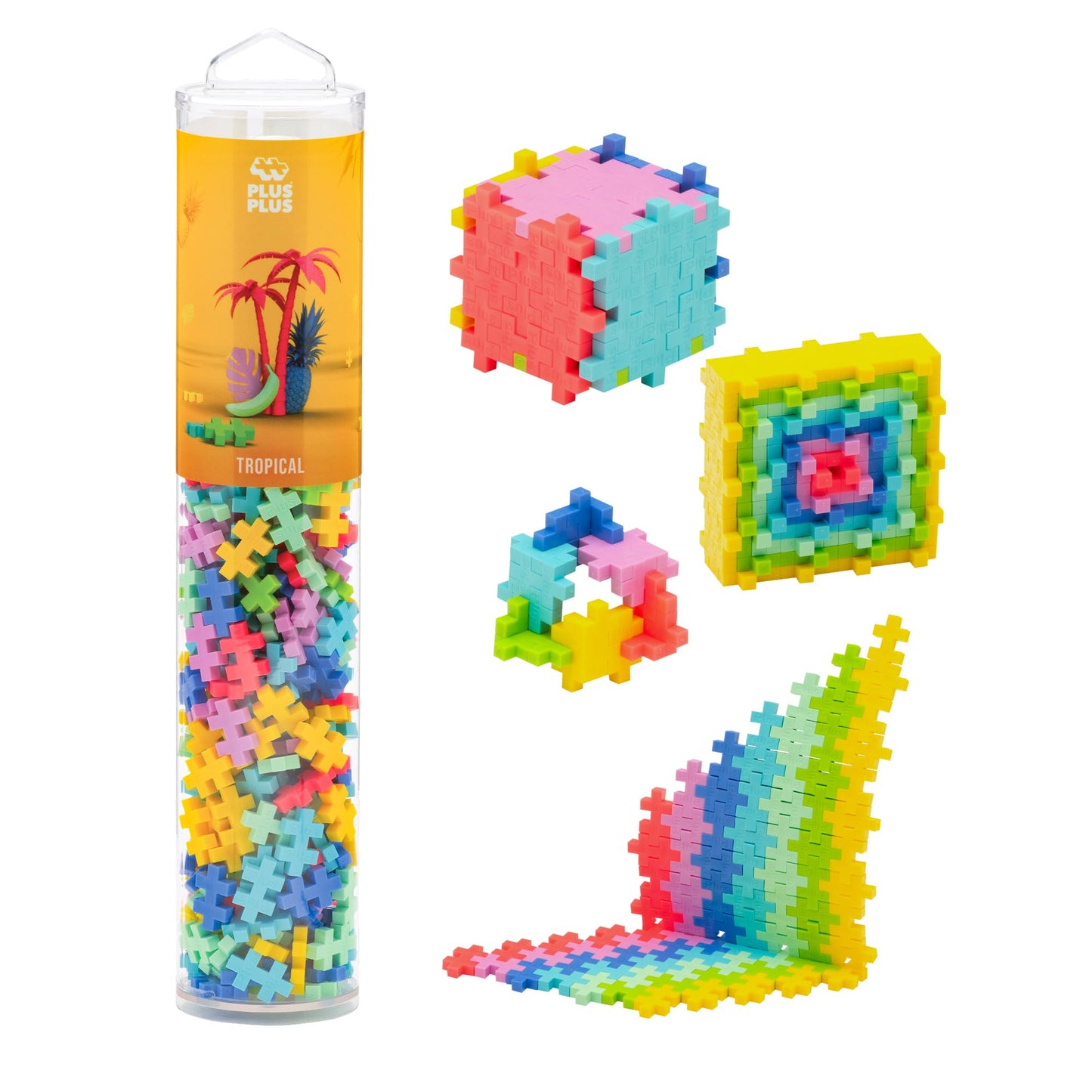 PLUS PLUS 240-Piece Interlocking Blocks – Tropical Mix Play Tube | Open-Ended STEM Toy for Kids