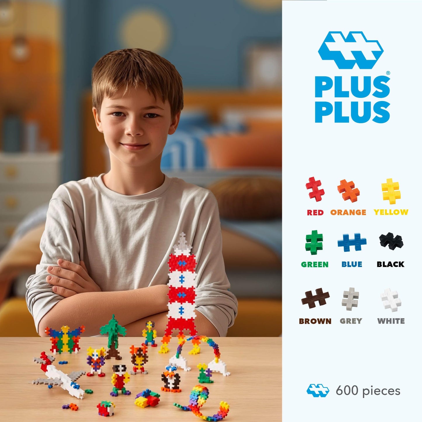 PLUS PLUS Open Play Set 600-Piece Basic Color Mix | STEM Building Blocks