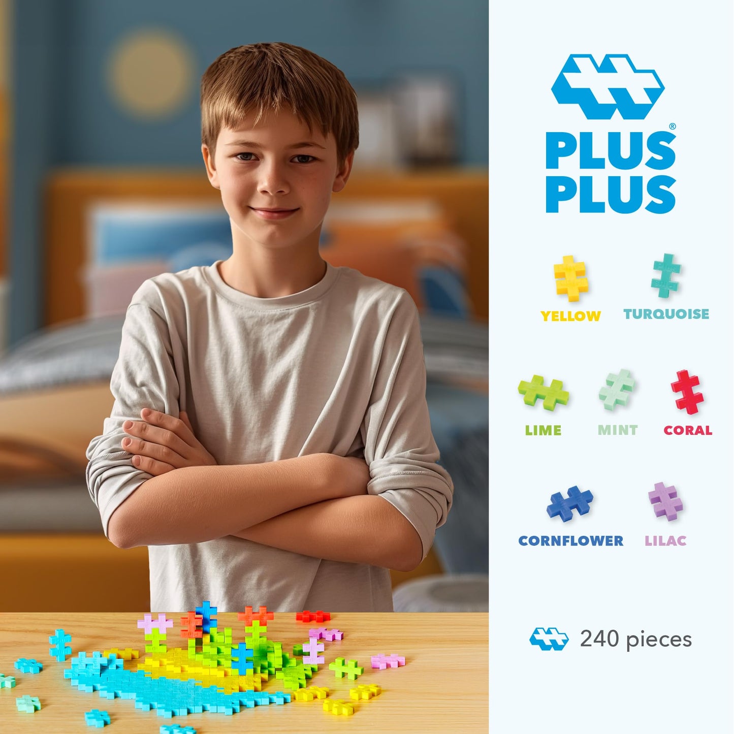 PLUS PLUS 240-Piece Interlocking Blocks – Tropical Mix Play Tube | Open-Ended STEM Toy for Kids