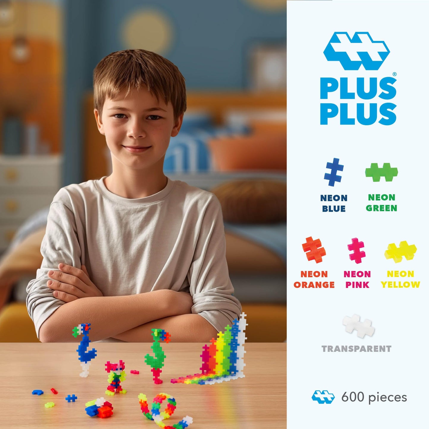 PLUS PLUS Open Play Set 600 Neon Pieces – Creative STEM Construction