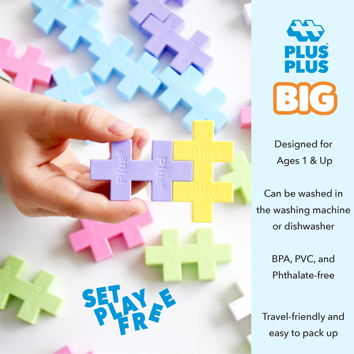 Plus Plus Big Open Play Set – 100 Pieces in Pastel Colors | Large Interlocking Blocks