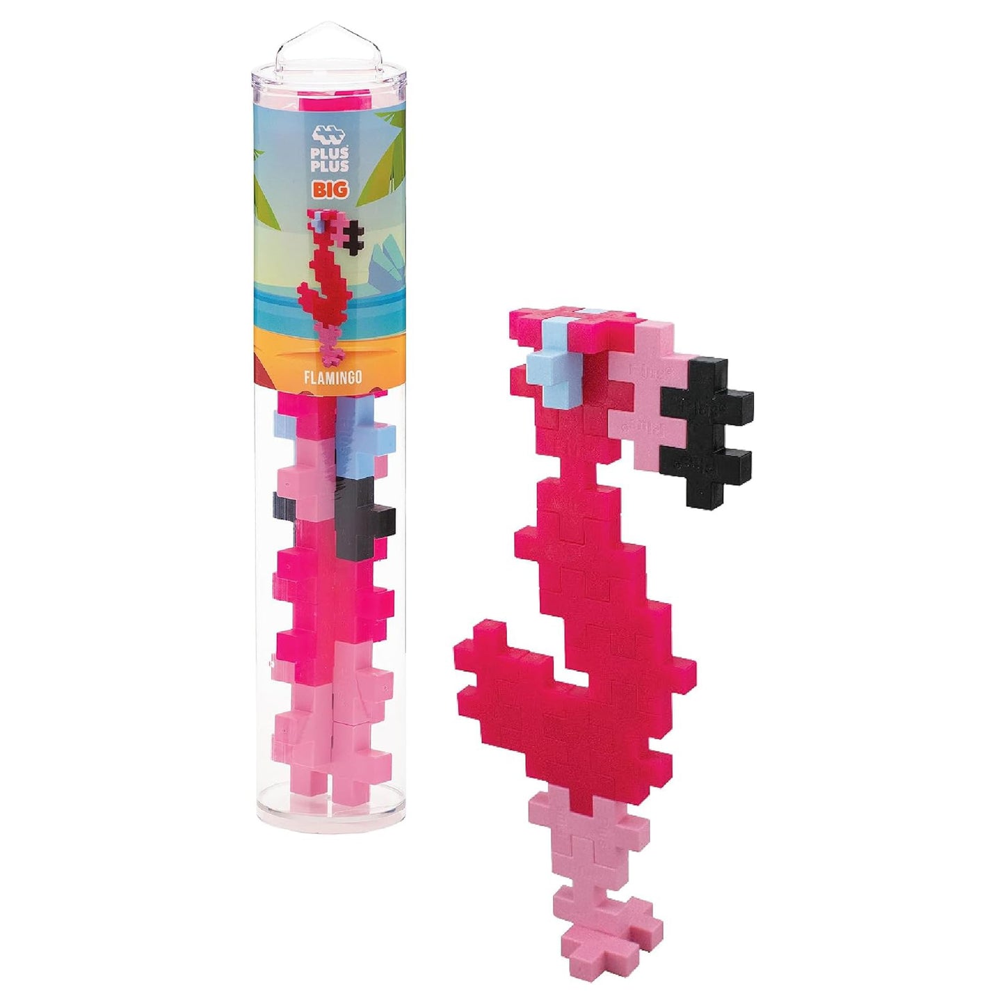 PLUS PLUS Big Instructed Tube: 15-Piece Flamingo – Large Interlocking Blocks for Toddlers & Preschool STEM Toy