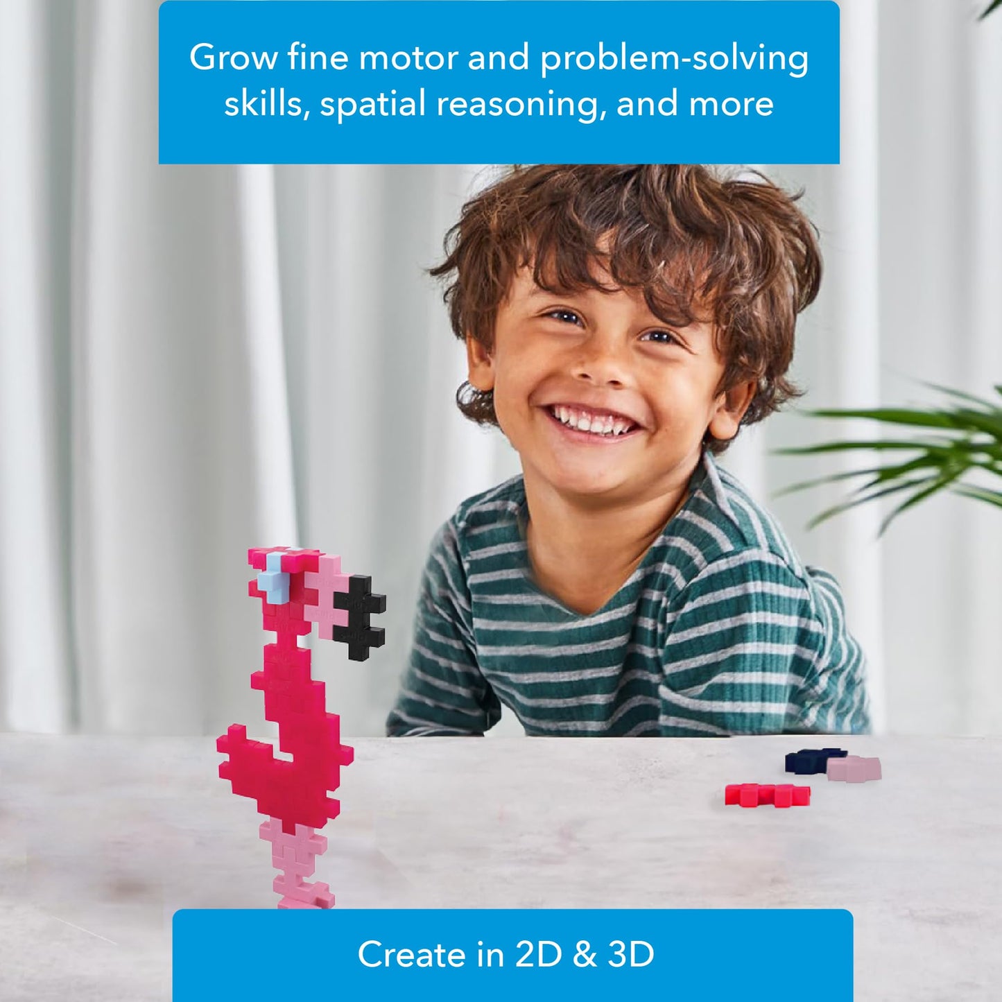 PLUS PLUS Big Instructed Tube: 15-Piece Flamingo – Large Interlocking Blocks for Toddlers & Preschool STEM Toy