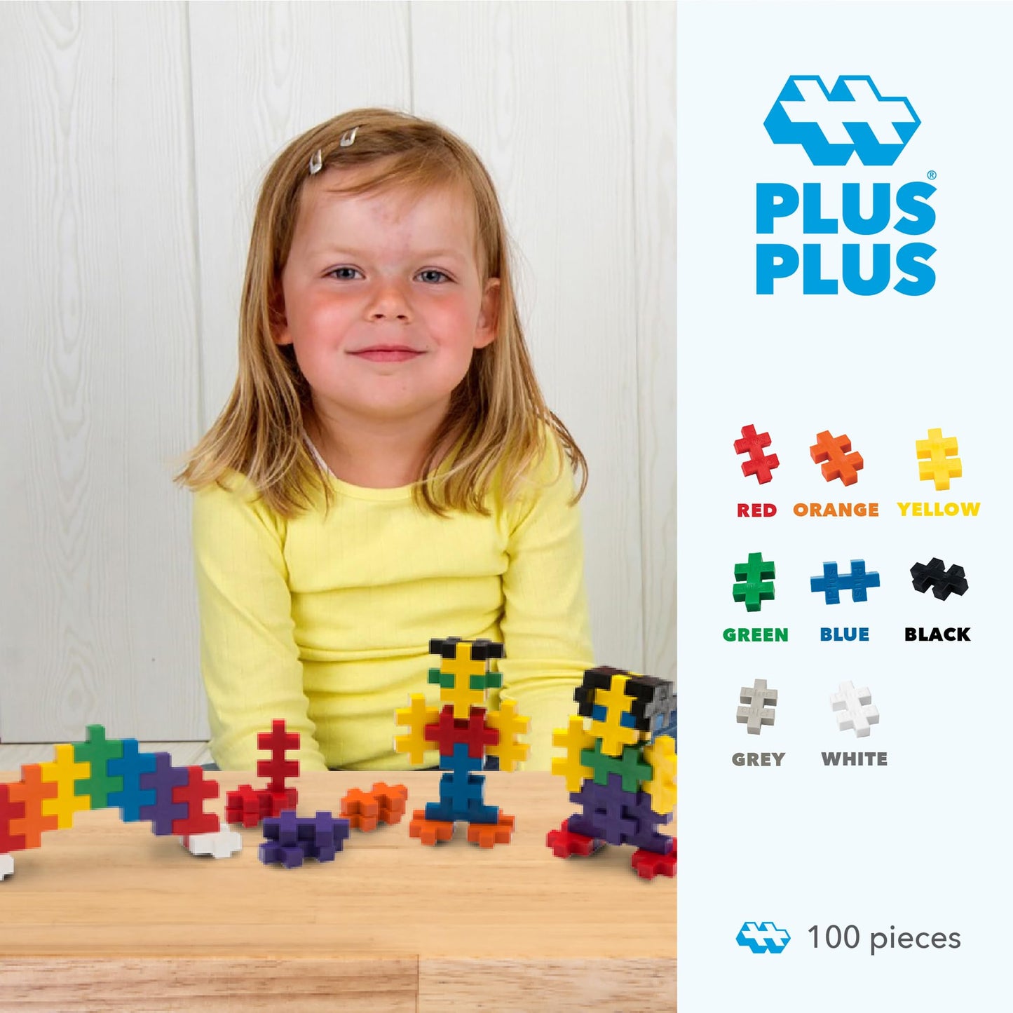 PLUS PLUS BIG Open Play Set 100 Piece - Basic Color Mix | Construction STEM Toy for Toddlers & Preschool