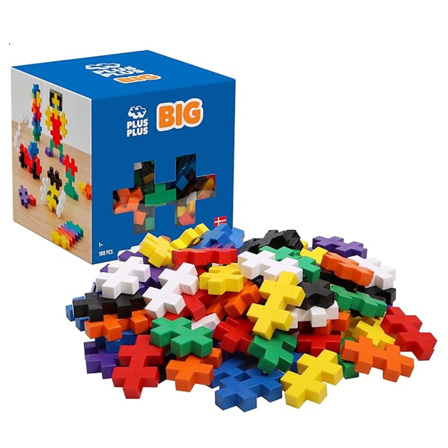 PLUS PLUS BIG Open Play Set 100 Piece - Basic Color Mix | Construction STEM Toy for Toddlers & Preschool