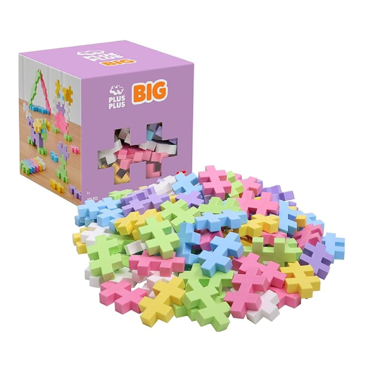 Plus Plus Big Open Play Set – 100 Pieces in Pastel Colors | Large Interlocking Blocks