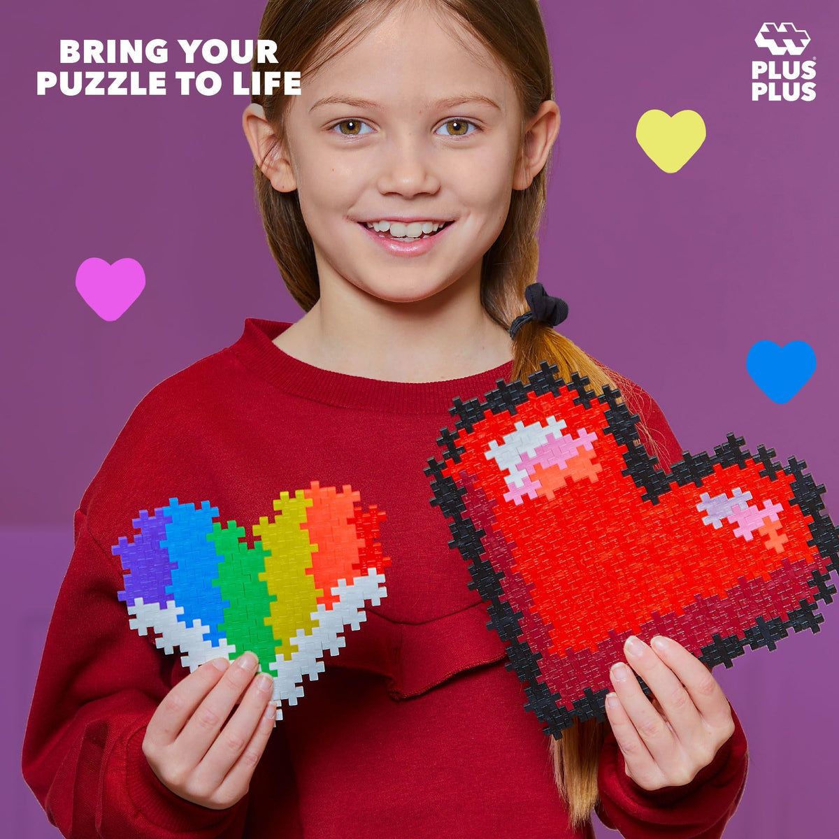 PLUS PLUS Puzzle by Number – 250-Piece Hearts Interlocking Color Blocks Kit for Kids (3D Pixel Art)