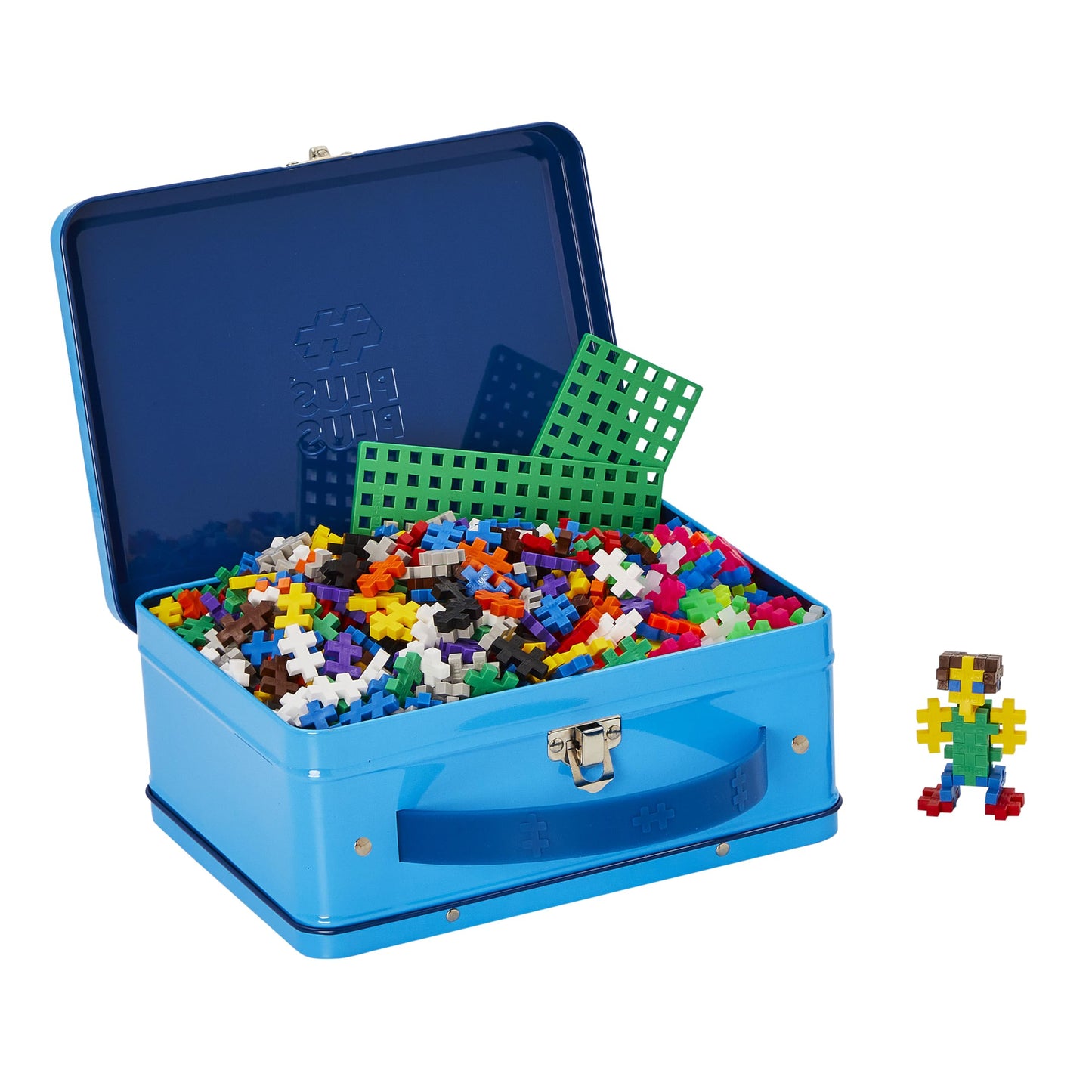 PLUS PLUS Building Set with Metal Suitcase – 600 Pieces, 2 Green Baseplates