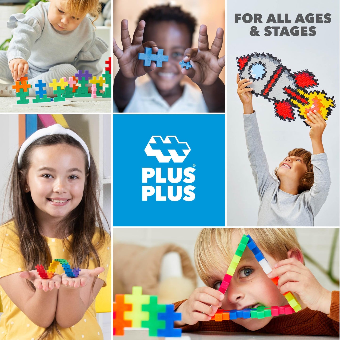 PLUS PLUS Open Play Set 600-Piece Basic Color Mix | STEM Building Blocks