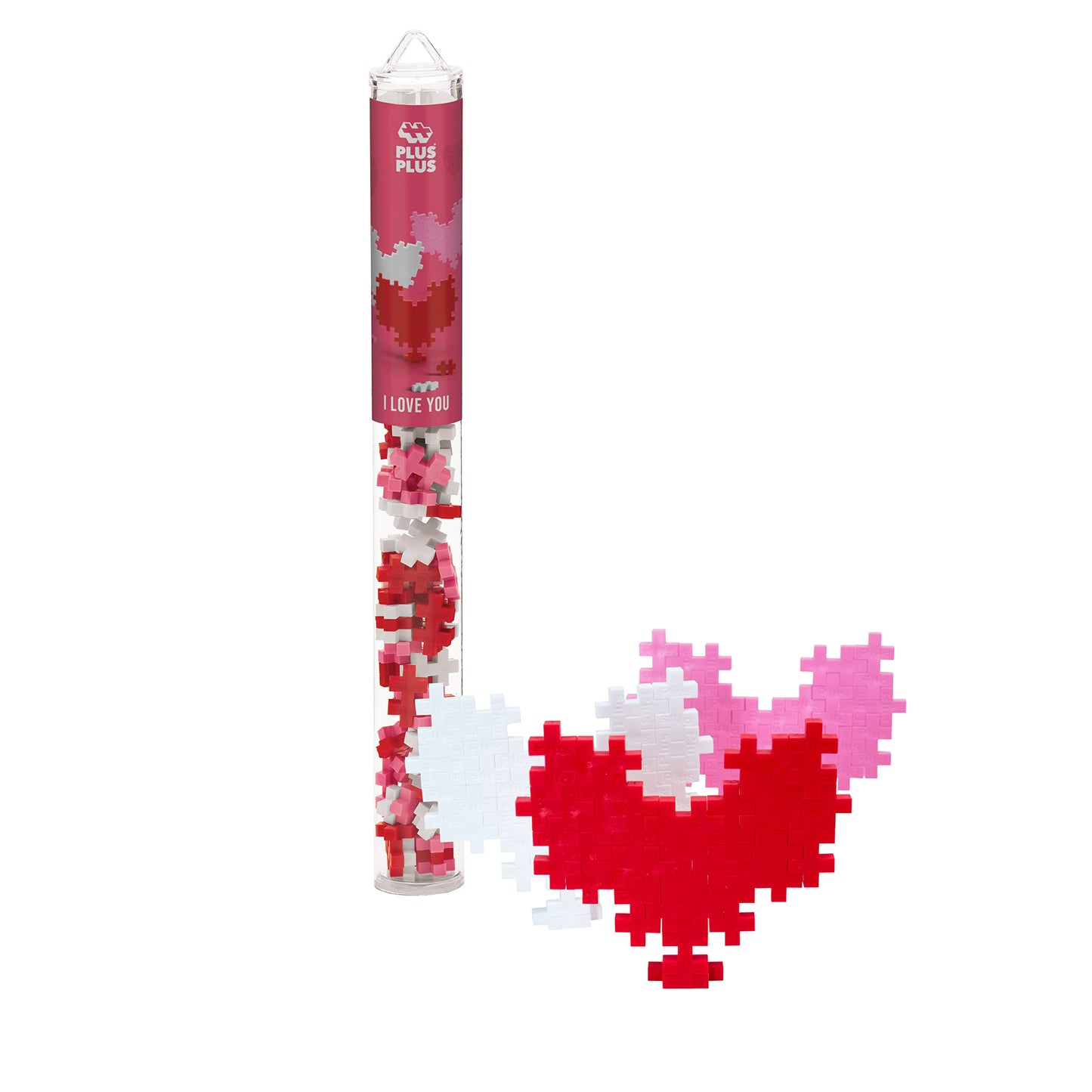 PLUS PLUS 3D Puzzle Building Block Set, 70 Mini Interlocking Pieces | I Love You Hearts Mini Maker Tube