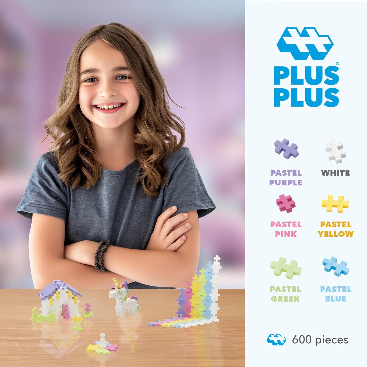 PLUS PLUS 600-Piece Pastel Interlocking Building Blocks | Open-Ended STEM Toy for Kids