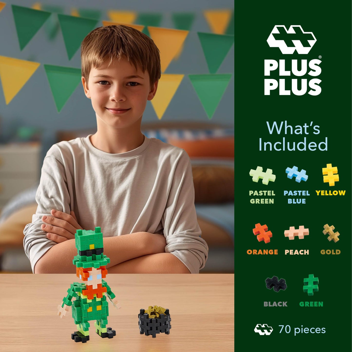 PLUS PLUS 3D Puzzle Building Block Set | Leprechaun Mini Maker Tube – 70 Interlocking Pieces