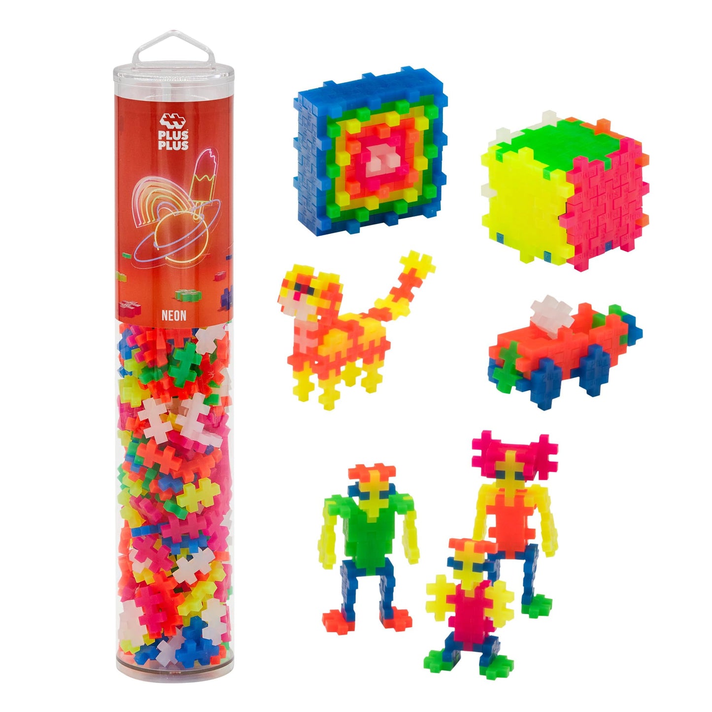 PLUS PLUS 240 Piece Neon Interlocking Blocks – Open-Ended STEM Tube