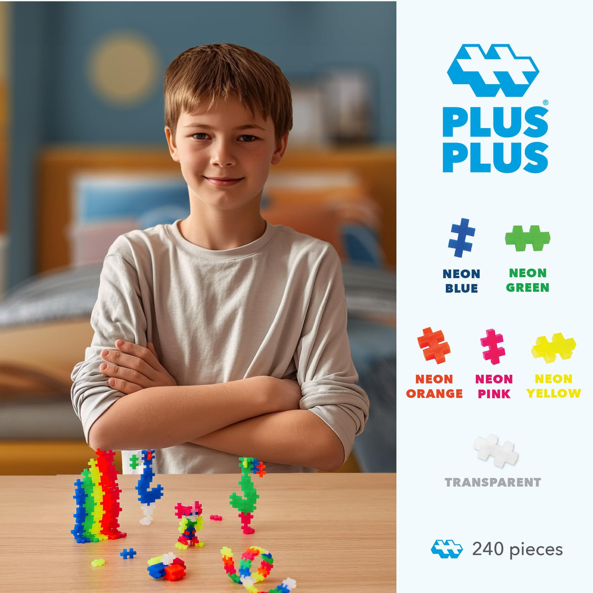 PLUS PLUS 240 Piece Neon Interlocking Blocks – Open-Ended STEM Tube