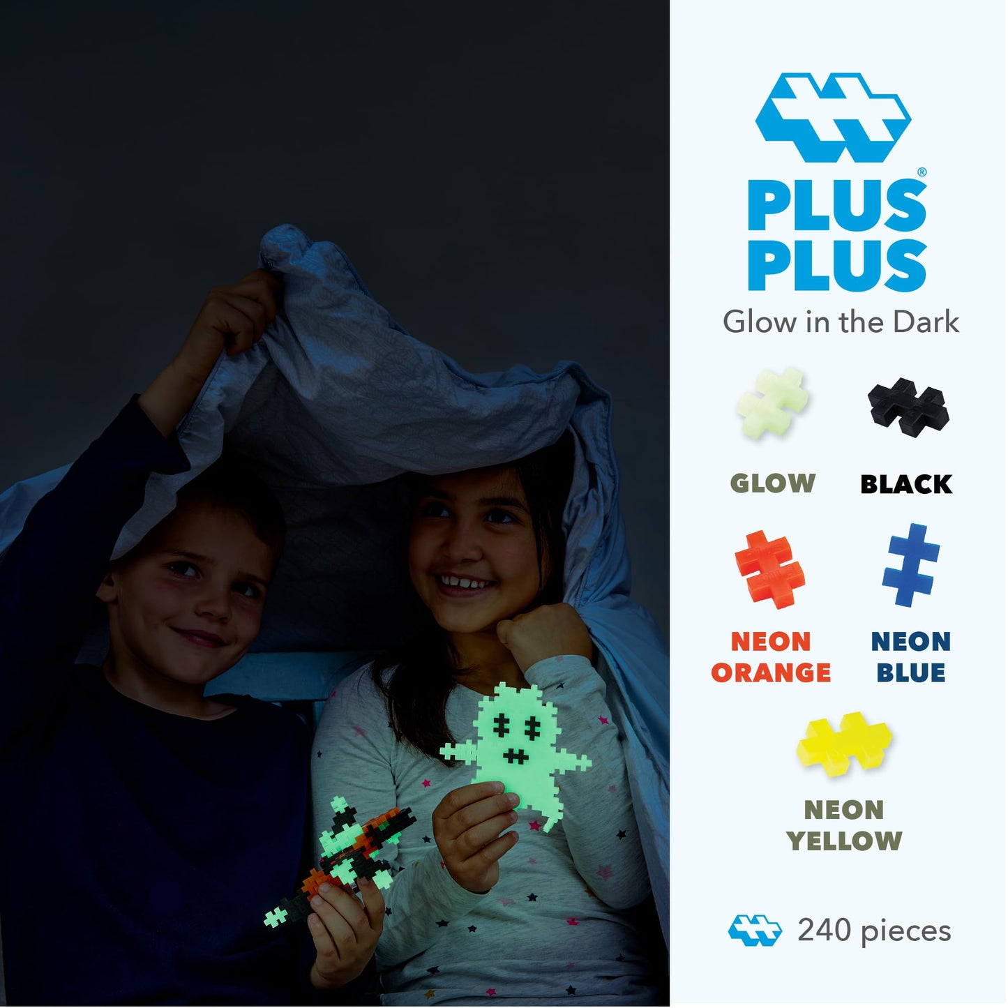 PLUS PLUS 240-Piece Glow-in-the-Dark Interlocking Blocks | Open-Ended STEM Tube