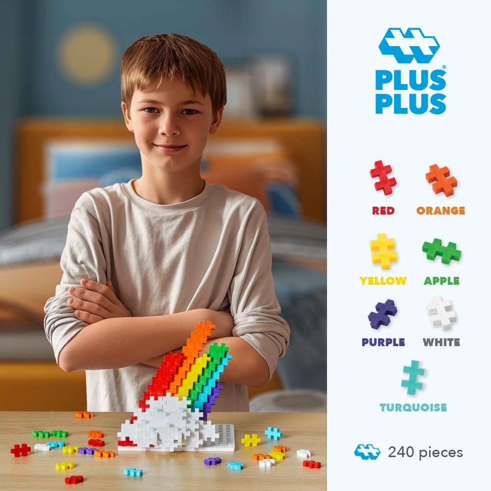 PLUS PLUS 240-Piece Rainbow Blocks Tube – Open Ended STEM Toy