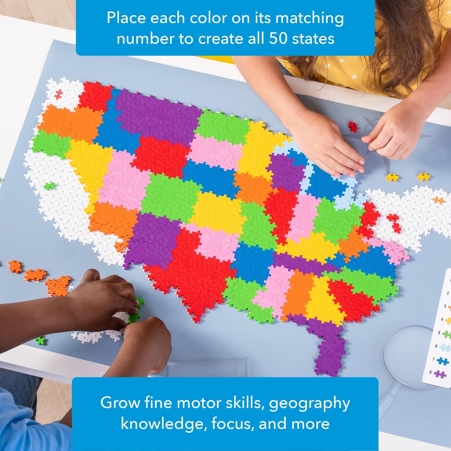 PLUS PLUS Puzzle by Number – 1,400-Piece US Map (STEM Building Blocks)