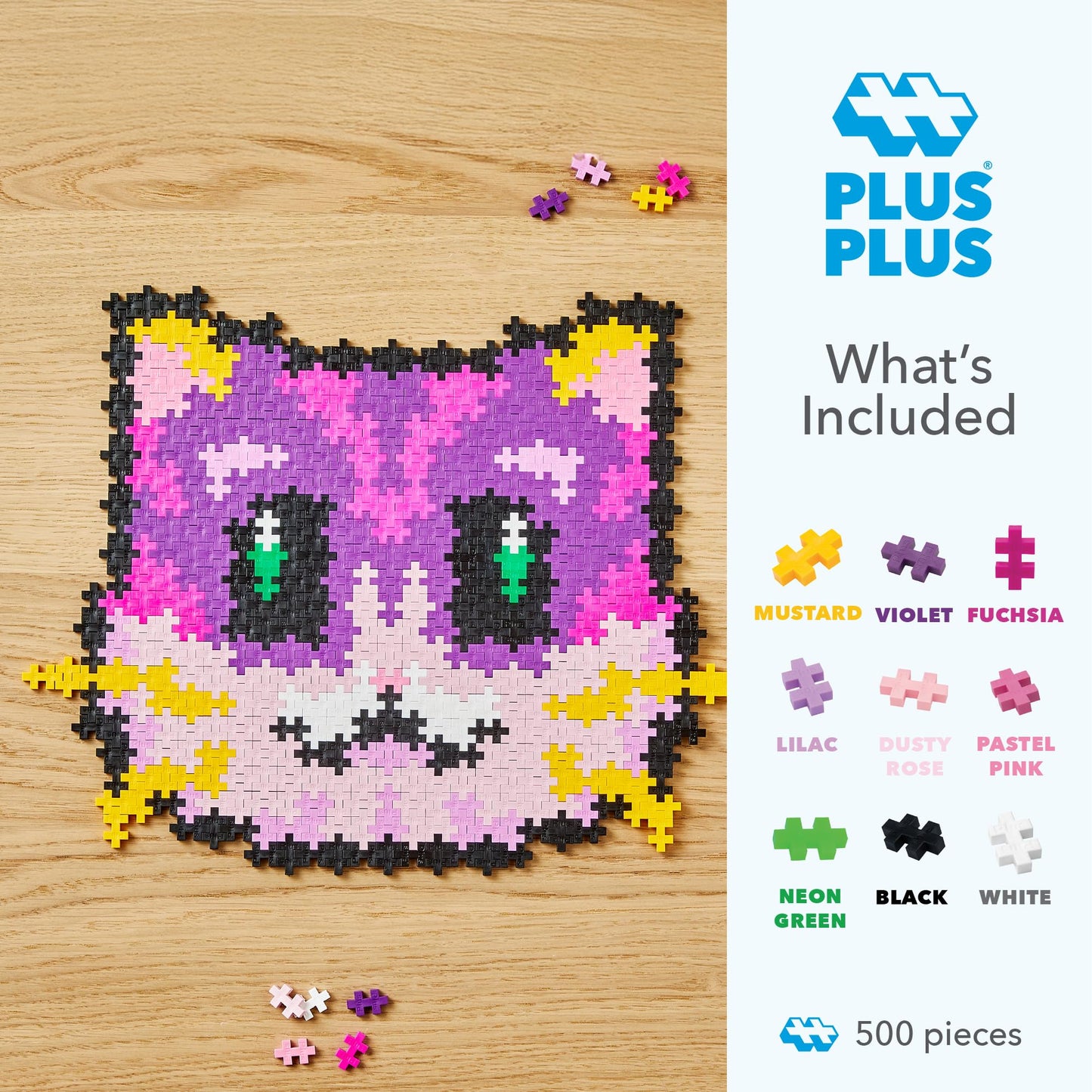 Plus Plus Puzzle by Number Kitten — 500-Piece Interlocking Color Blocks, 3D Pixel Art Kit
