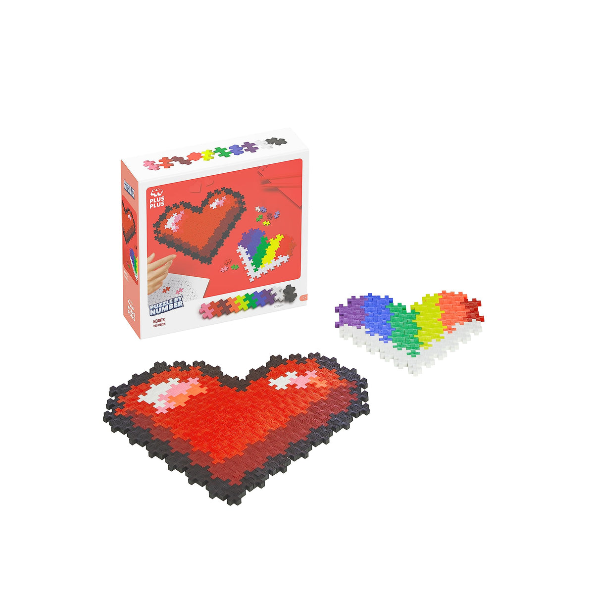 PLUS PLUS Puzzle by Number – 250-Piece Hearts Interlocking Color Blocks Kit for Kids (3D Pixel Art)