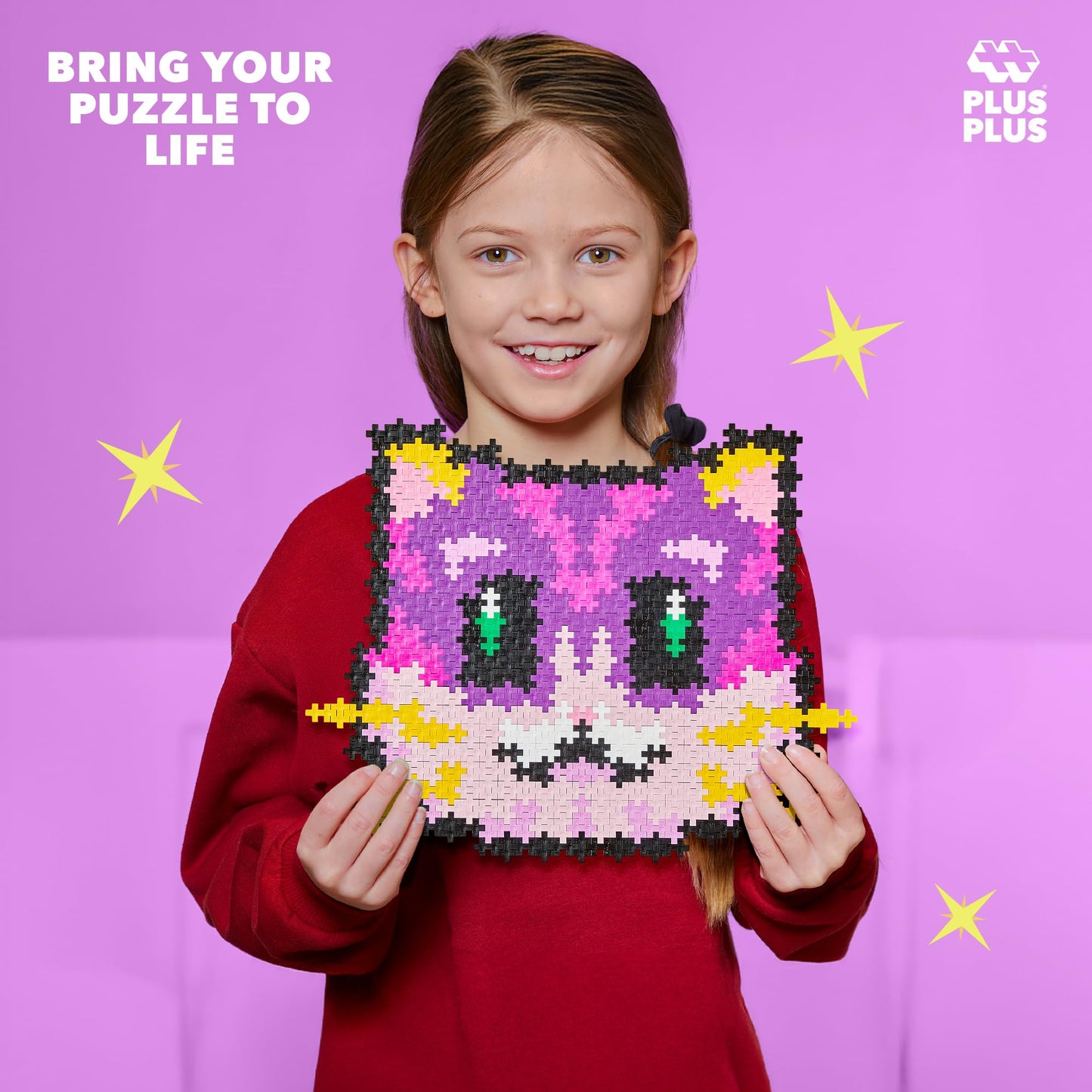 Plus Plus Puzzle by Number Kitten — 500-Piece Interlocking Color Blocks, 3D Pixel Art Kit