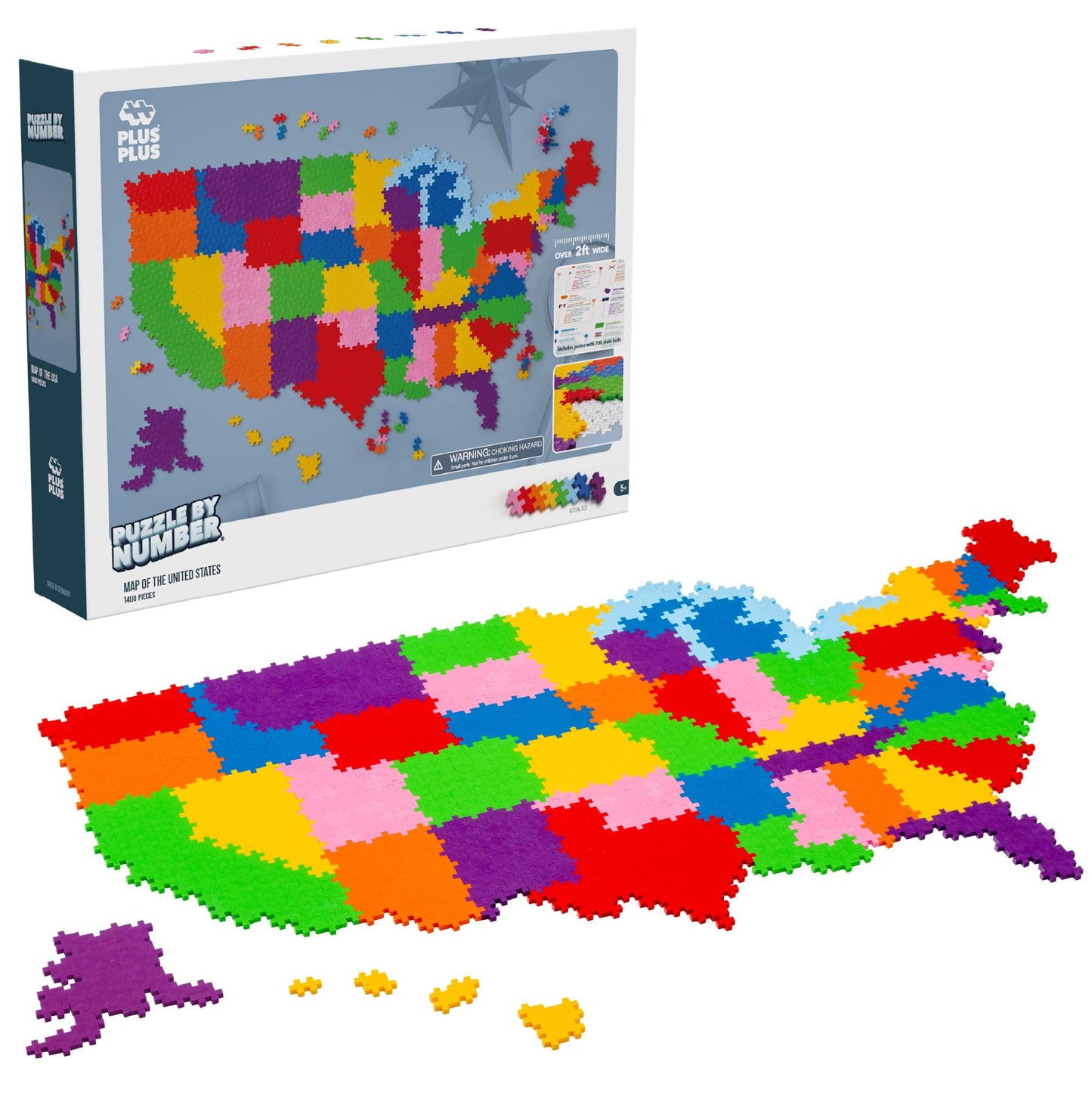 PLUS PLUS Puzzle by Number – 1,400-Piece US Map (STEM Building Blocks)