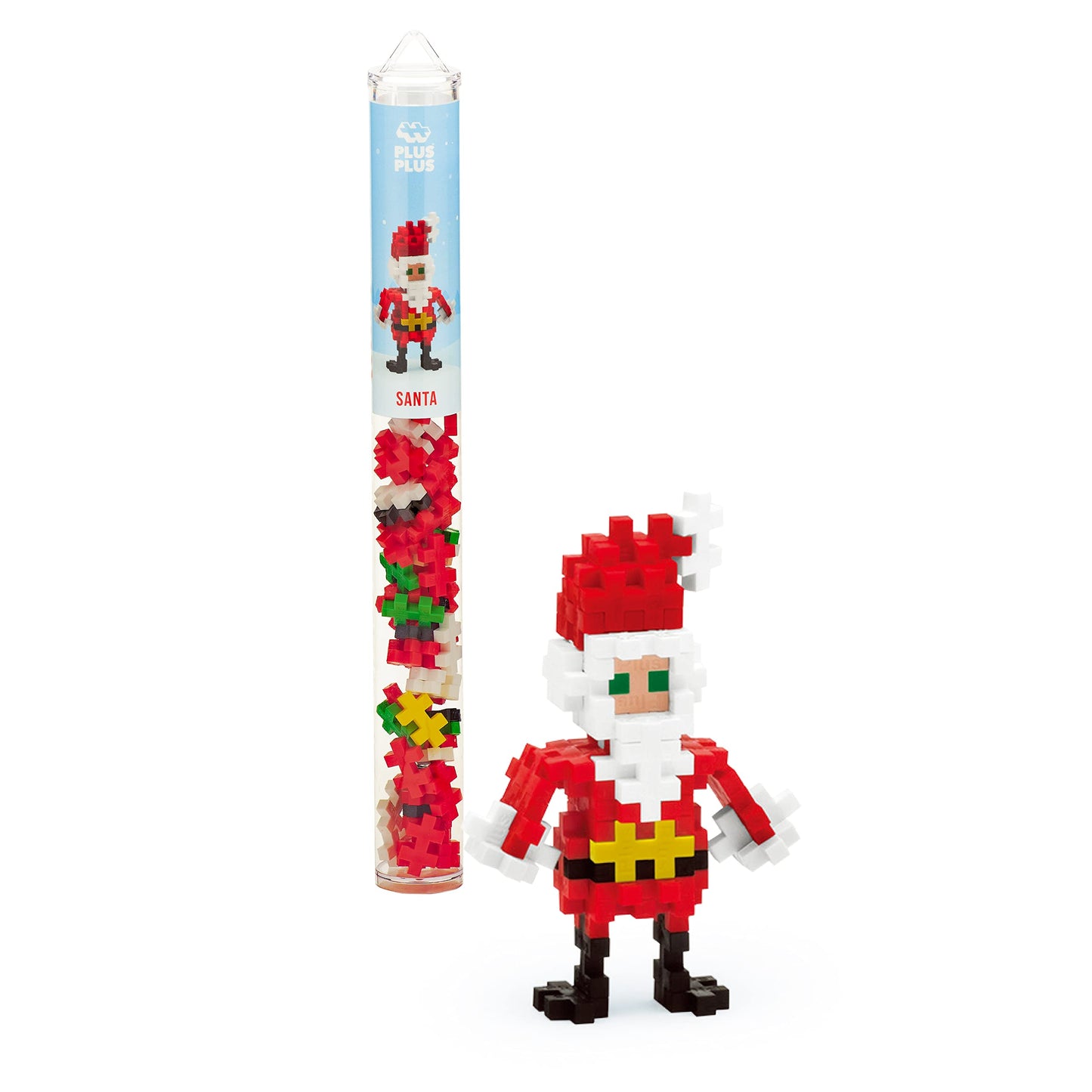 PLUS PLUS 3D Santa Claus Mini Maker Tube – 70 Interlocking Pieces | Holiday STEM Toy