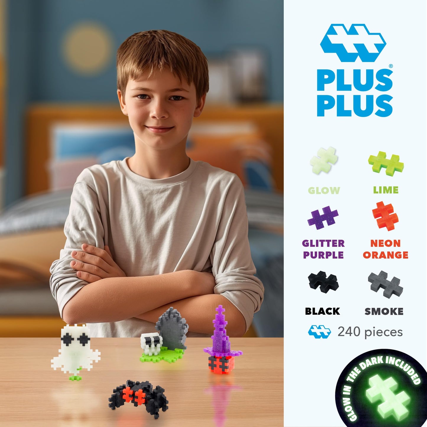 PLUS PLUS 240-Piece Spooky Mix Interlocking Building Blocks – Open-Ended STEM Toy for Kids