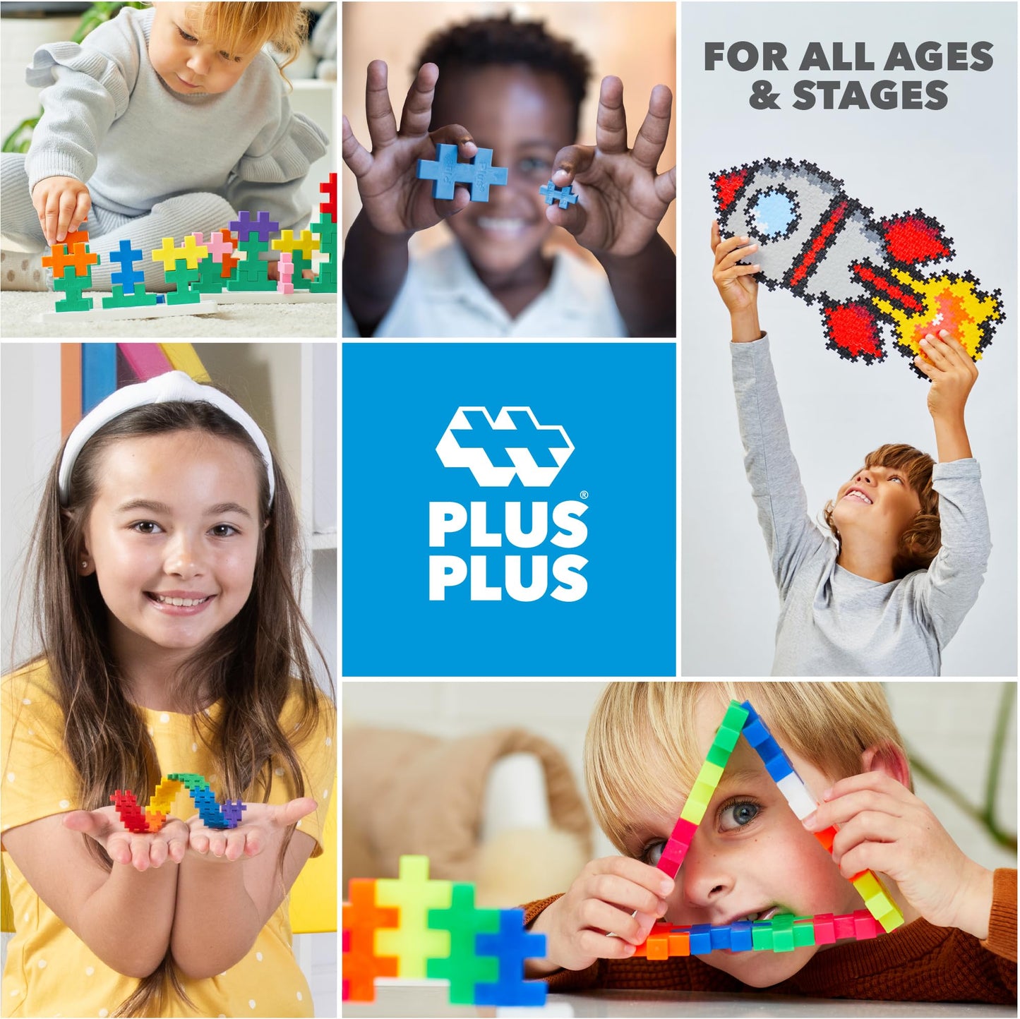 PLUS PLUS 240-Piece Rainbow Blocks Tube – Open Ended STEM Toy