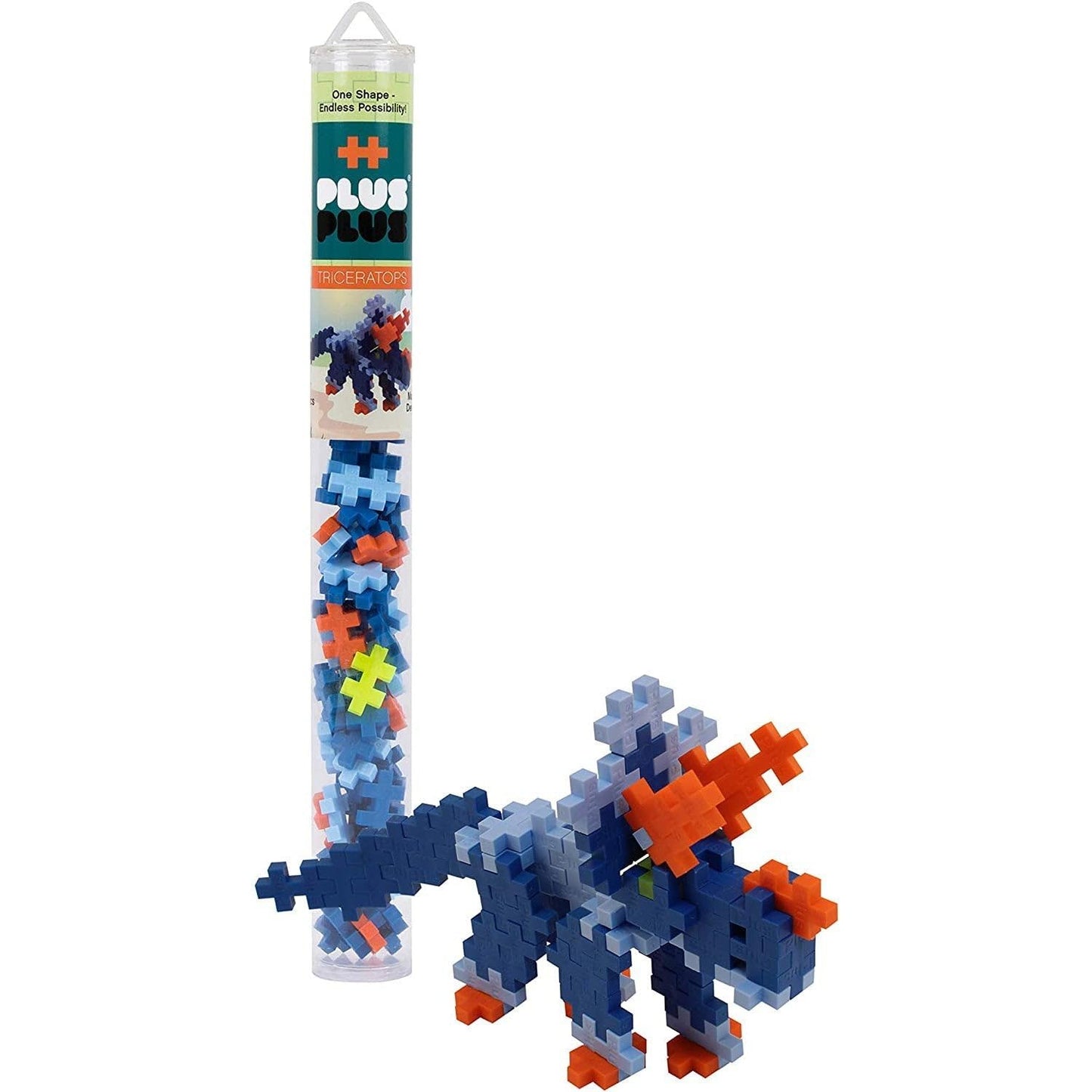 PLUS PLUS 3D Dinosaur Figure Set – Triceratops Maker Tube, 70 Pieces | STEM Toy for Kids