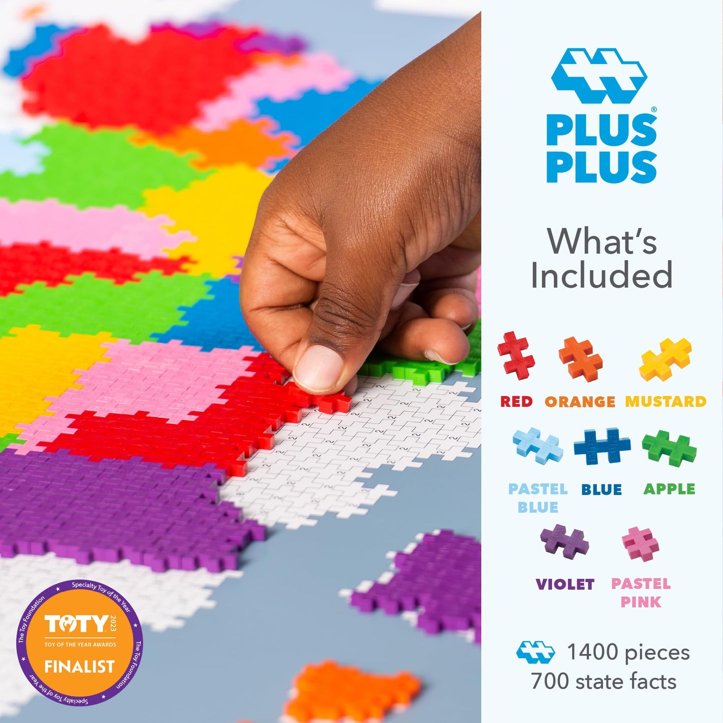 PLUS PLUS Puzzle by Number – 1,400-Piece US Map (STEM Building Blocks)