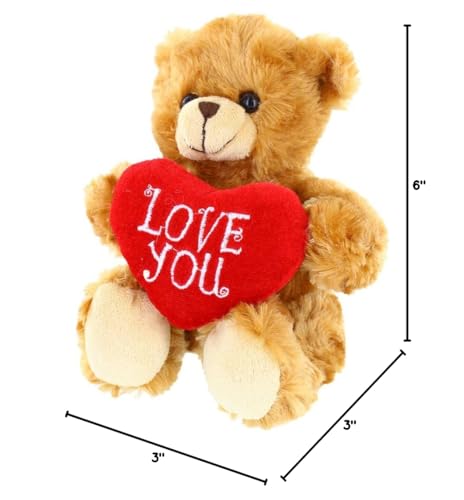 Plushland Mocha Heart Bear – 6-Inch Embroidered Love You Plush Toy
