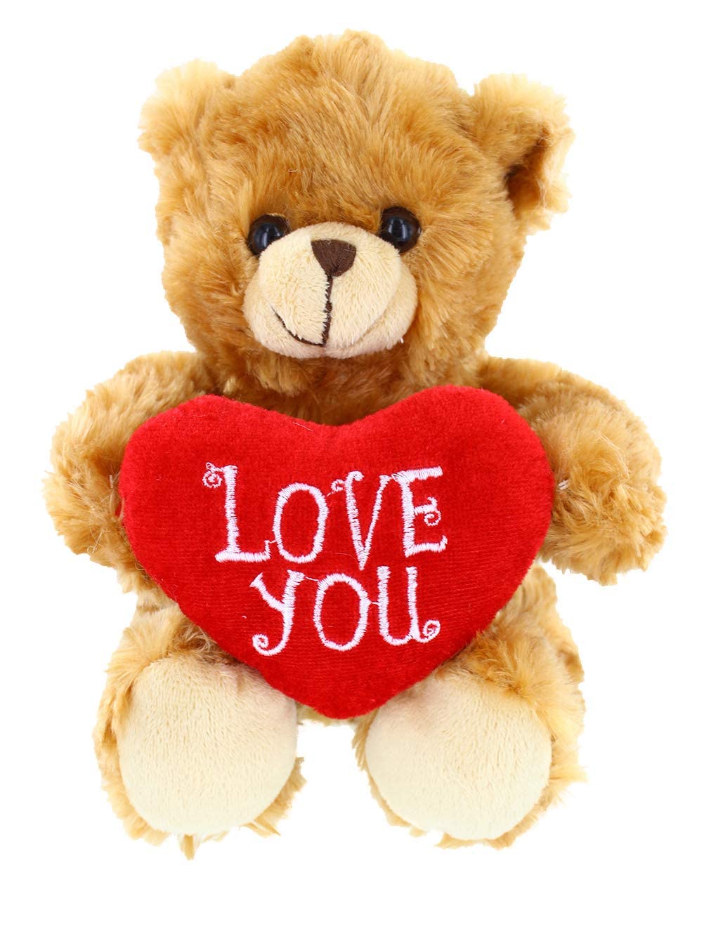 Plushland Mocha Heart Bear – 6-Inch Embroidered Love You Plush Toy