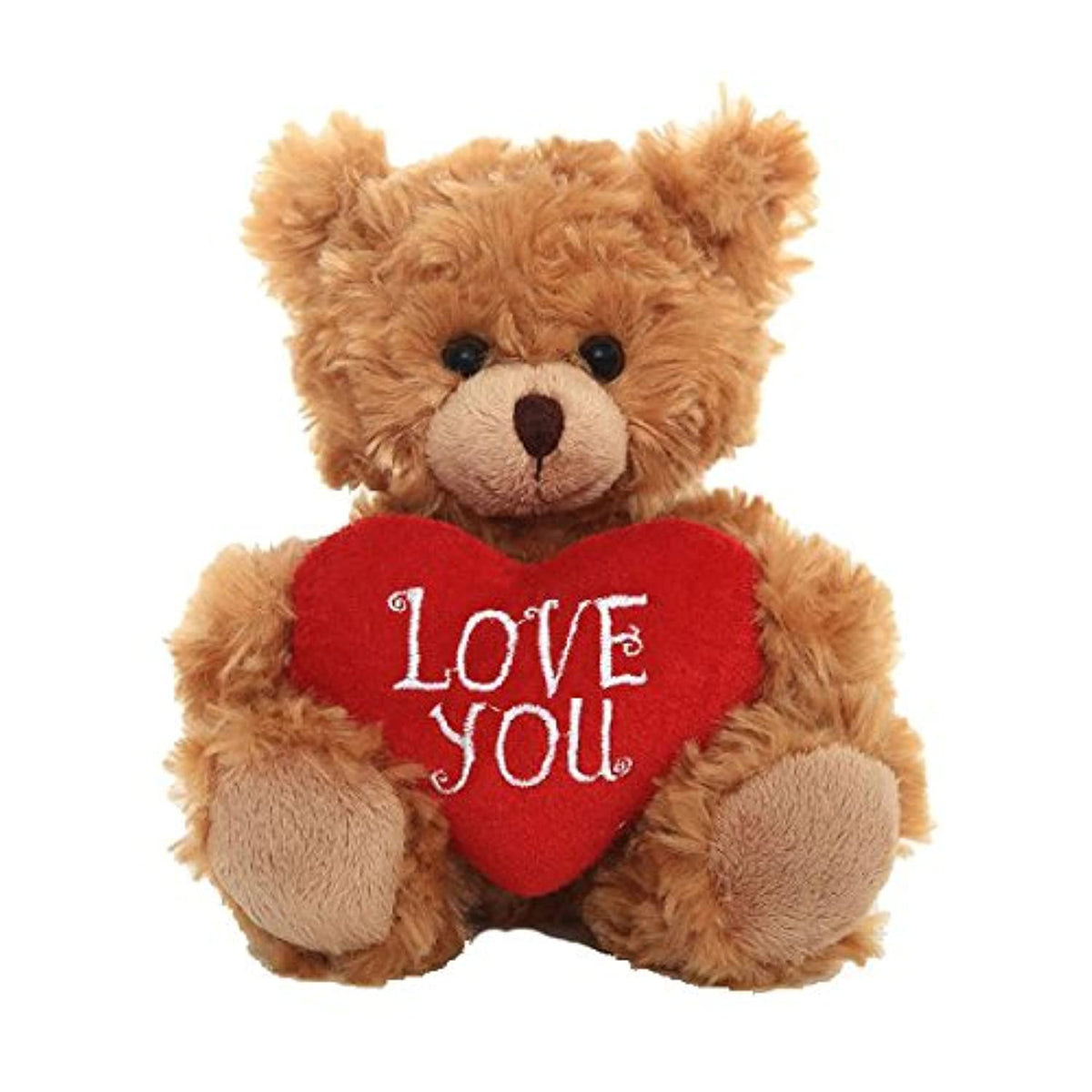 Plushland Mocha Heart Bear – 6-Inch Embroidered Love You Plush Toy