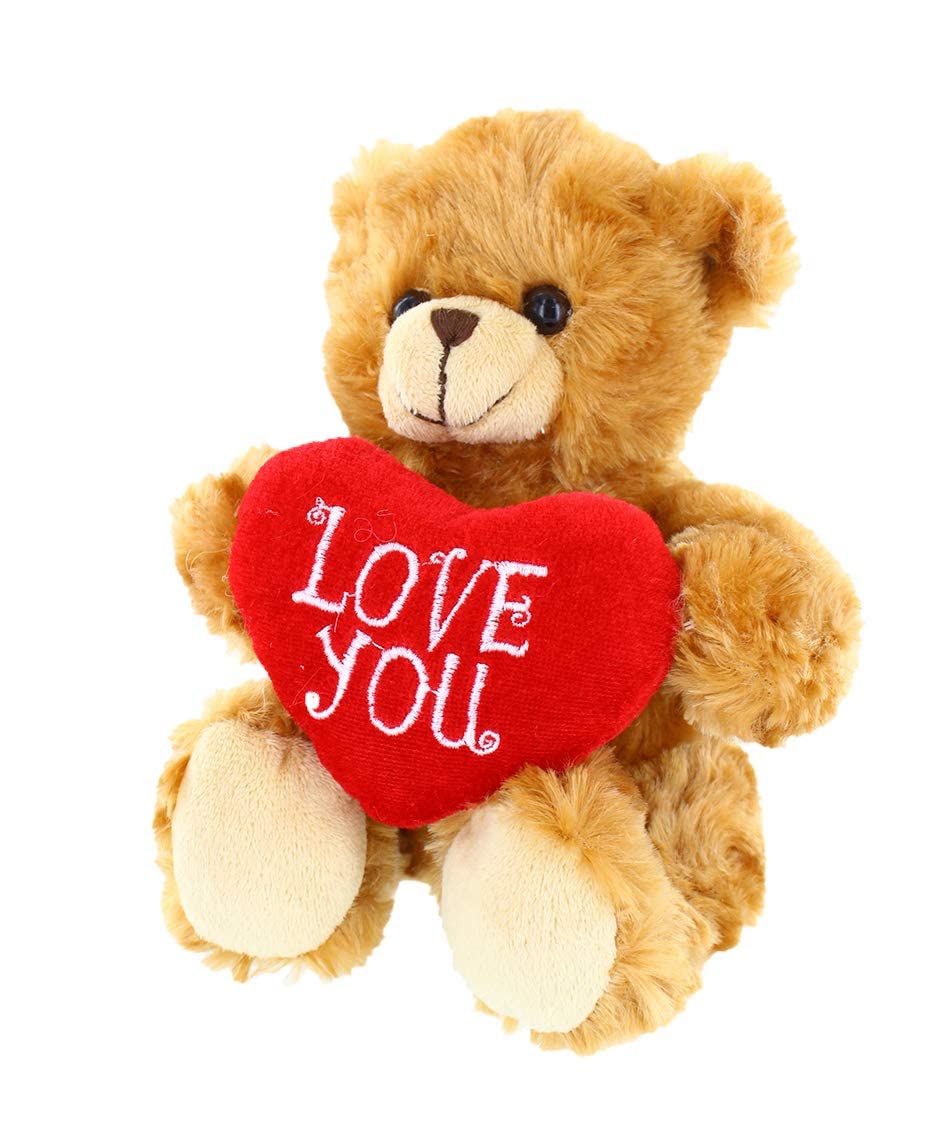 Plushland Mocha Heart Bear – 6-Inch Embroidered Love You Plush Toy