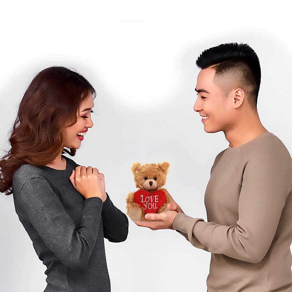 Plushland Mocha Heart Bear – 6-Inch Embroidered Love You Plush Toy