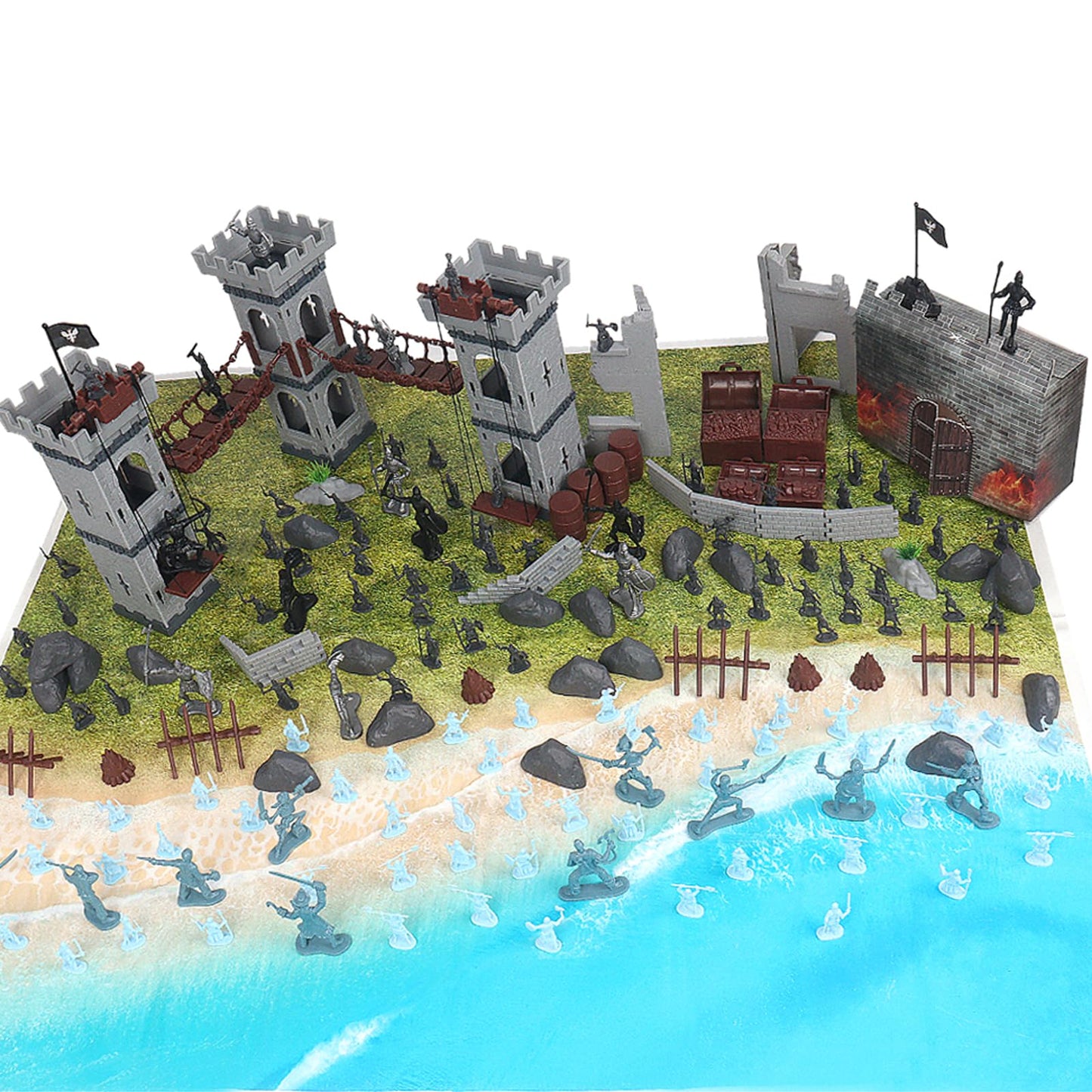 Plustopoy Medieval Castle Knight Toy Set – DIY Castle Building with Dragons, Bridges, Map & Storage Bag