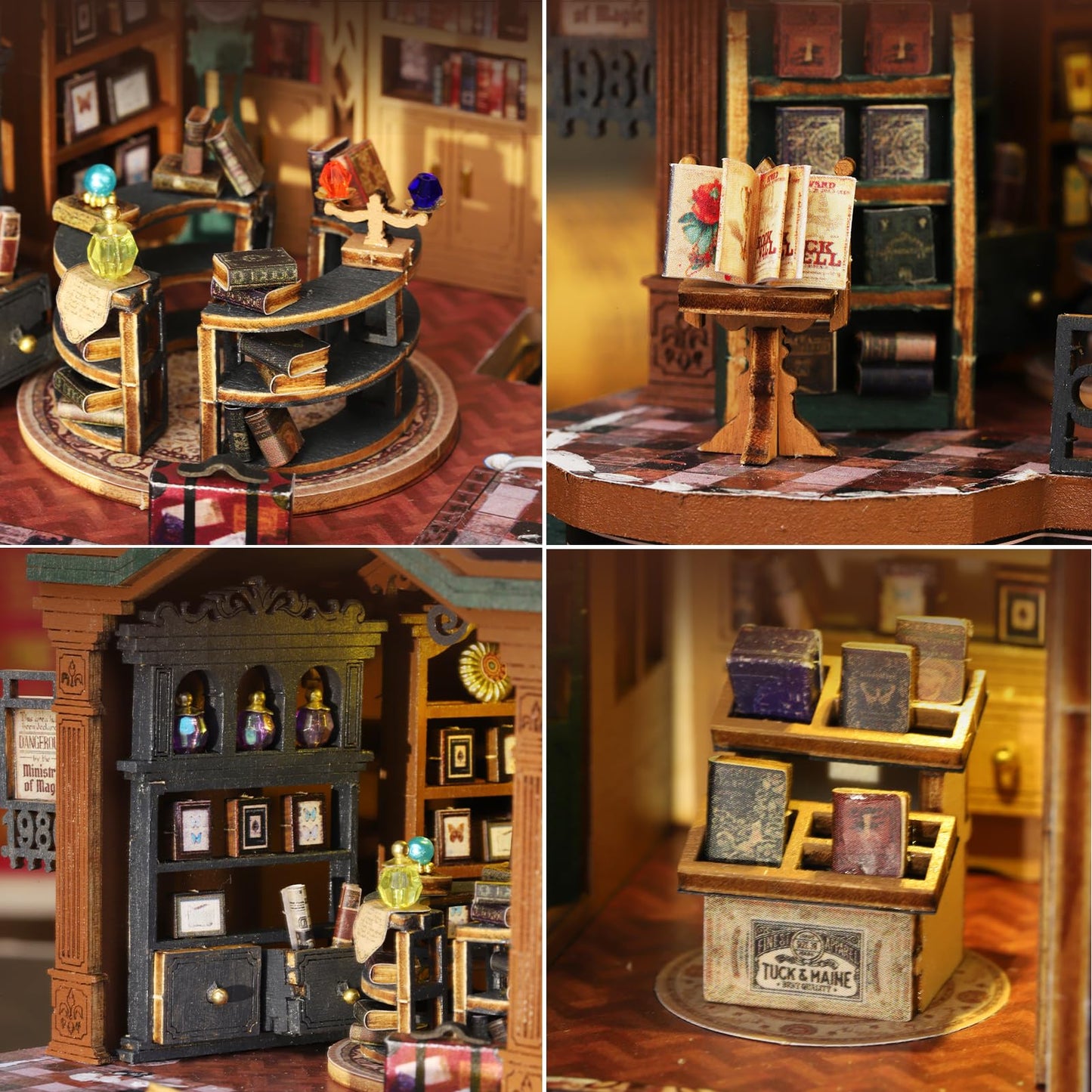 Plustopoy DIY Miniature Bookshop Dollhouse Kit with Light | 1:24 Scale