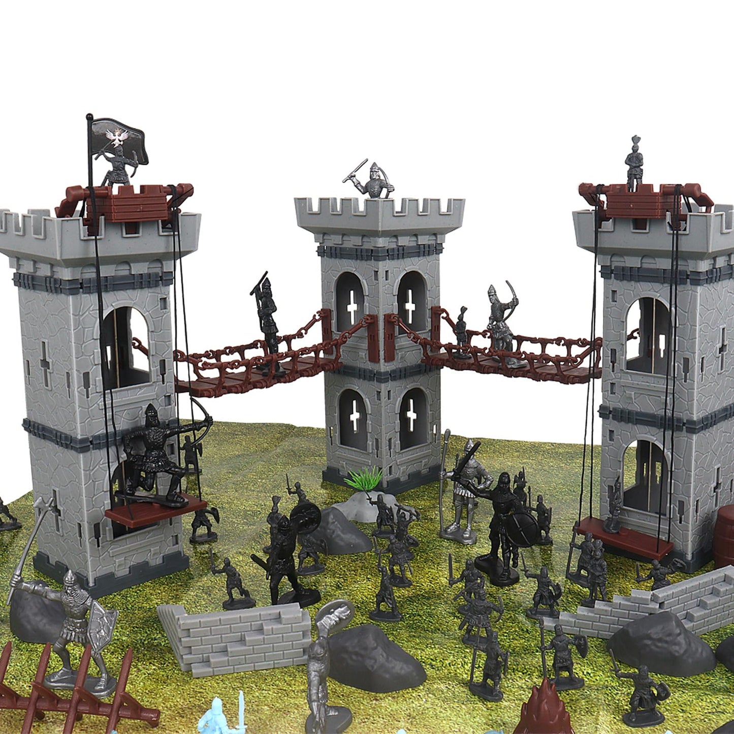 Plustopoy Medieval Castle Knight Toy Set – DIY Castle Building with Dragons, Bridges, Map & Storage Bag