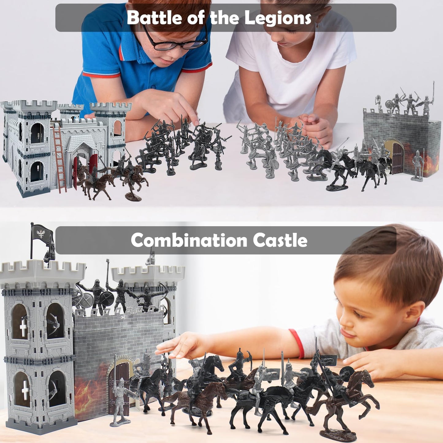 Plustopoy Medieval Castle Knight Toy Set – DIY Siege Army (8 Knights, 8 Horses, 36 Soldiers)