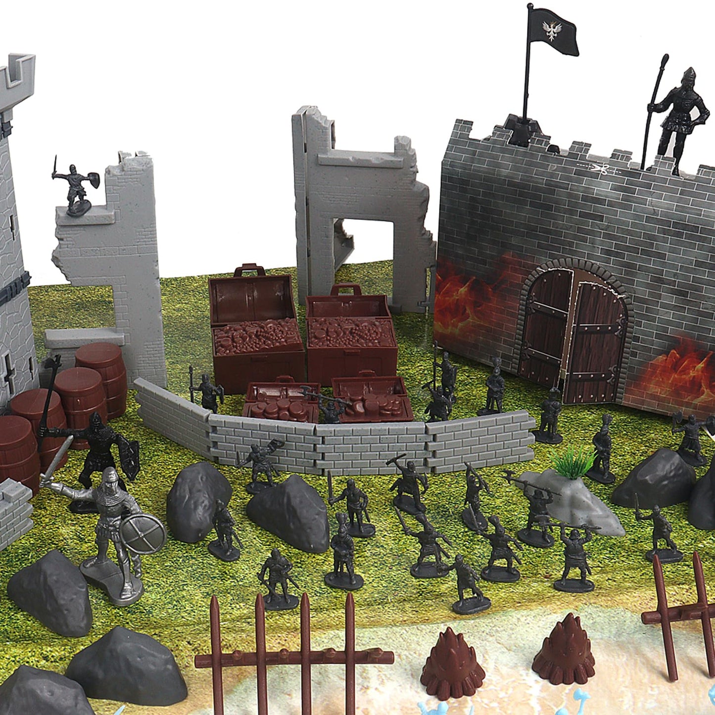 Plustopoy Medieval Castle Knight Toy Set – DIY Castle Building with Dragons, Bridges, Map & Storage Bag