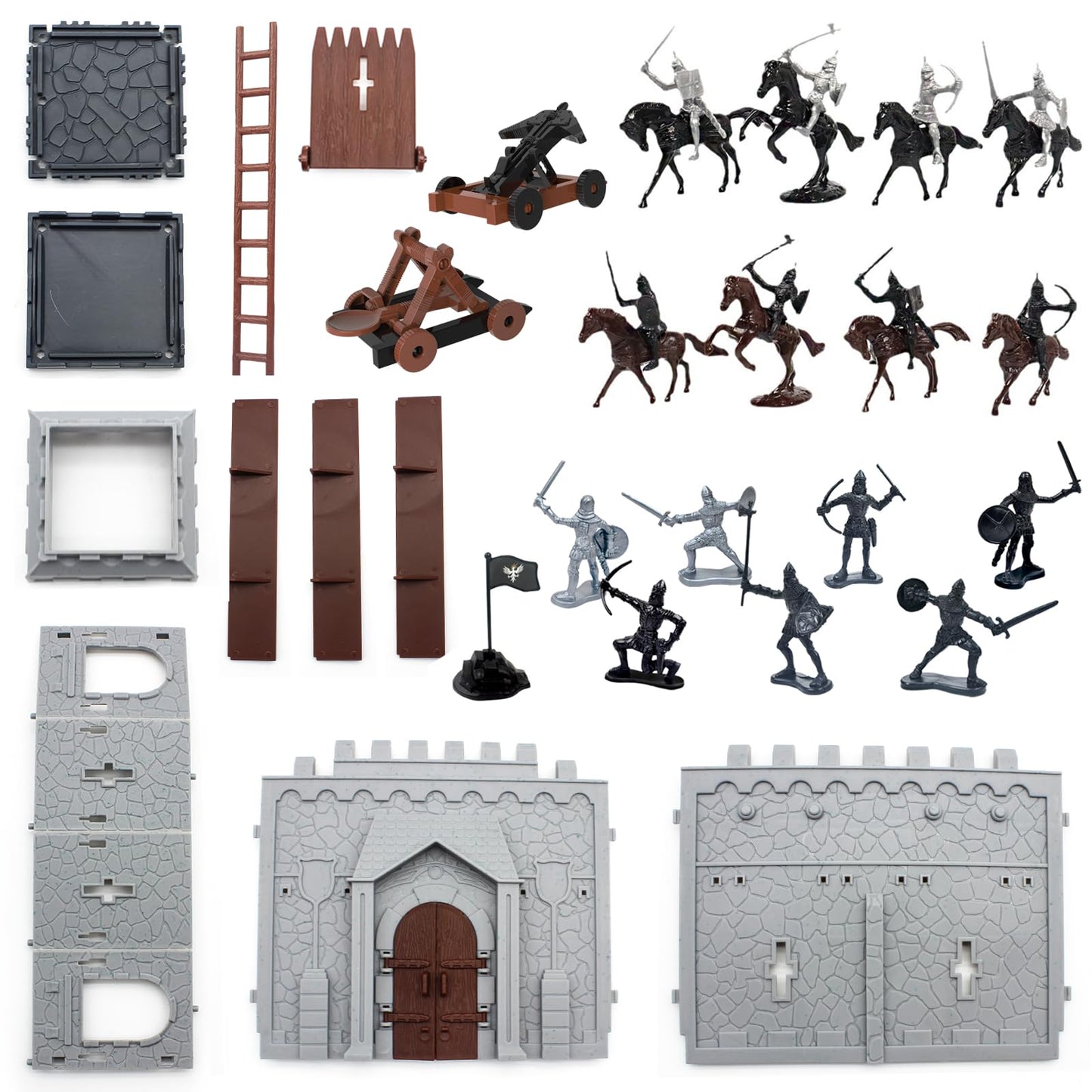 Plustopoy Medieval Castle Knight Toy Set – DIY Siege Army (8 Knights, 8 Horses, 36 Soldiers)