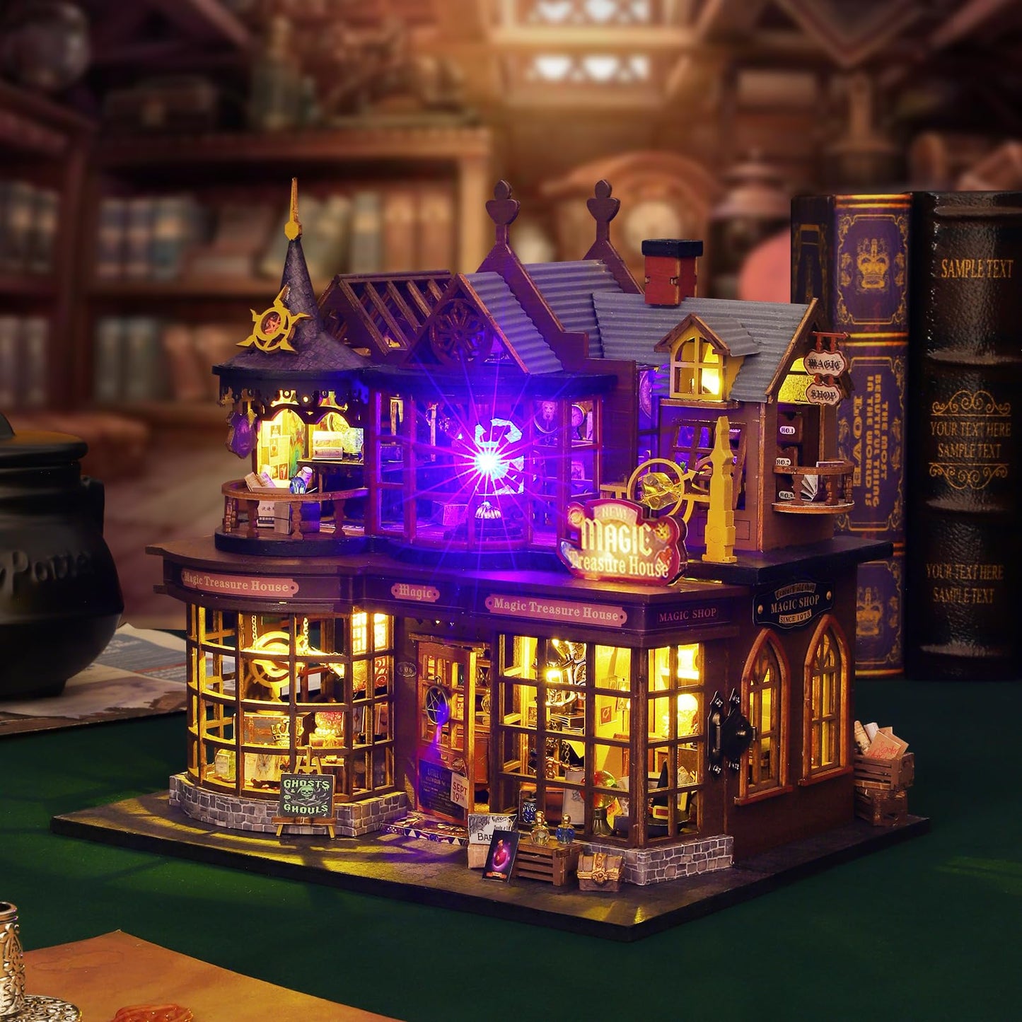 Plustopoy DIY Miniature House Kit – Open-Door Dollhouse & Book Nook Magic Model