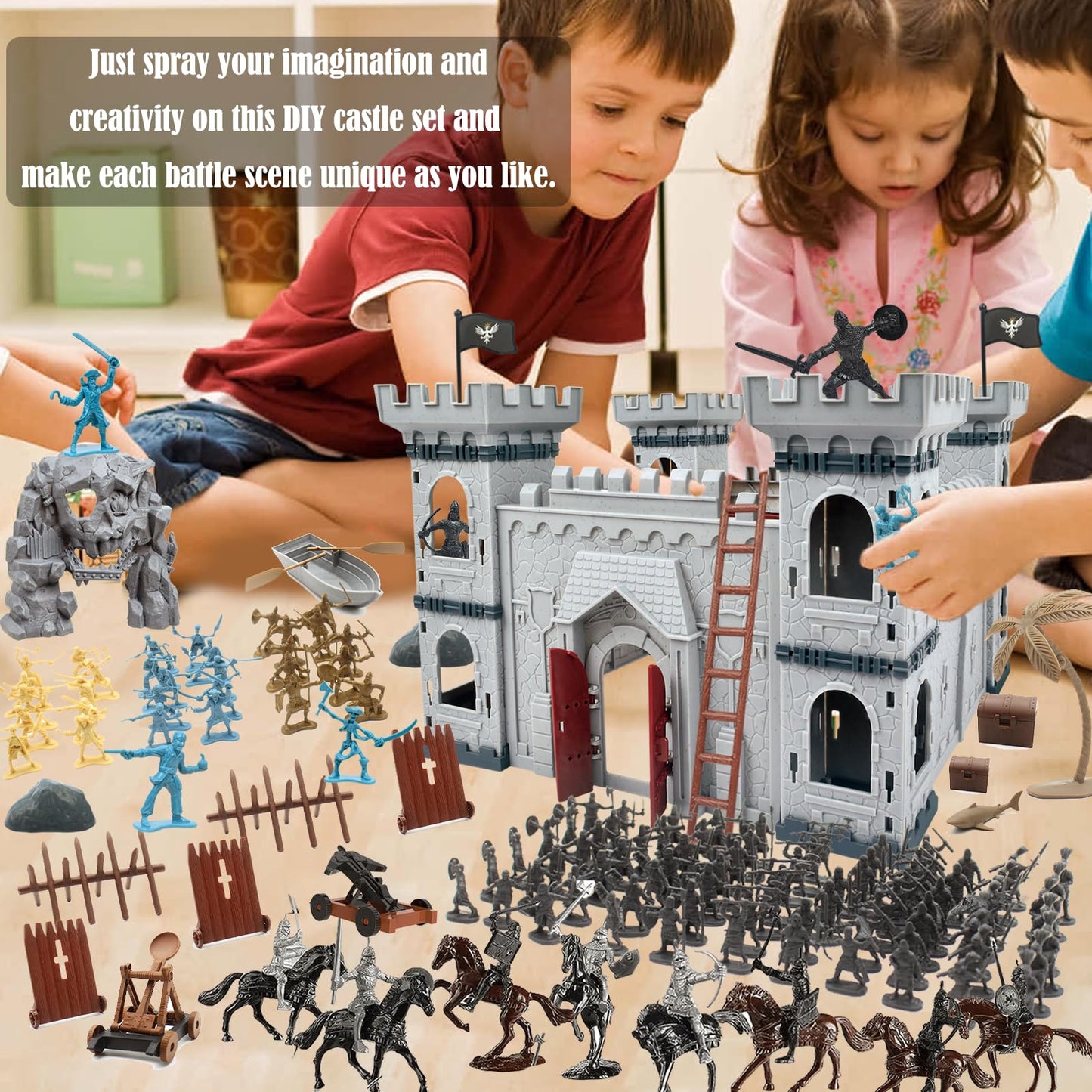 Plustopoy Medieval Castle Knight Toy Set | DIY Castle Building, Pirates & Cavalry