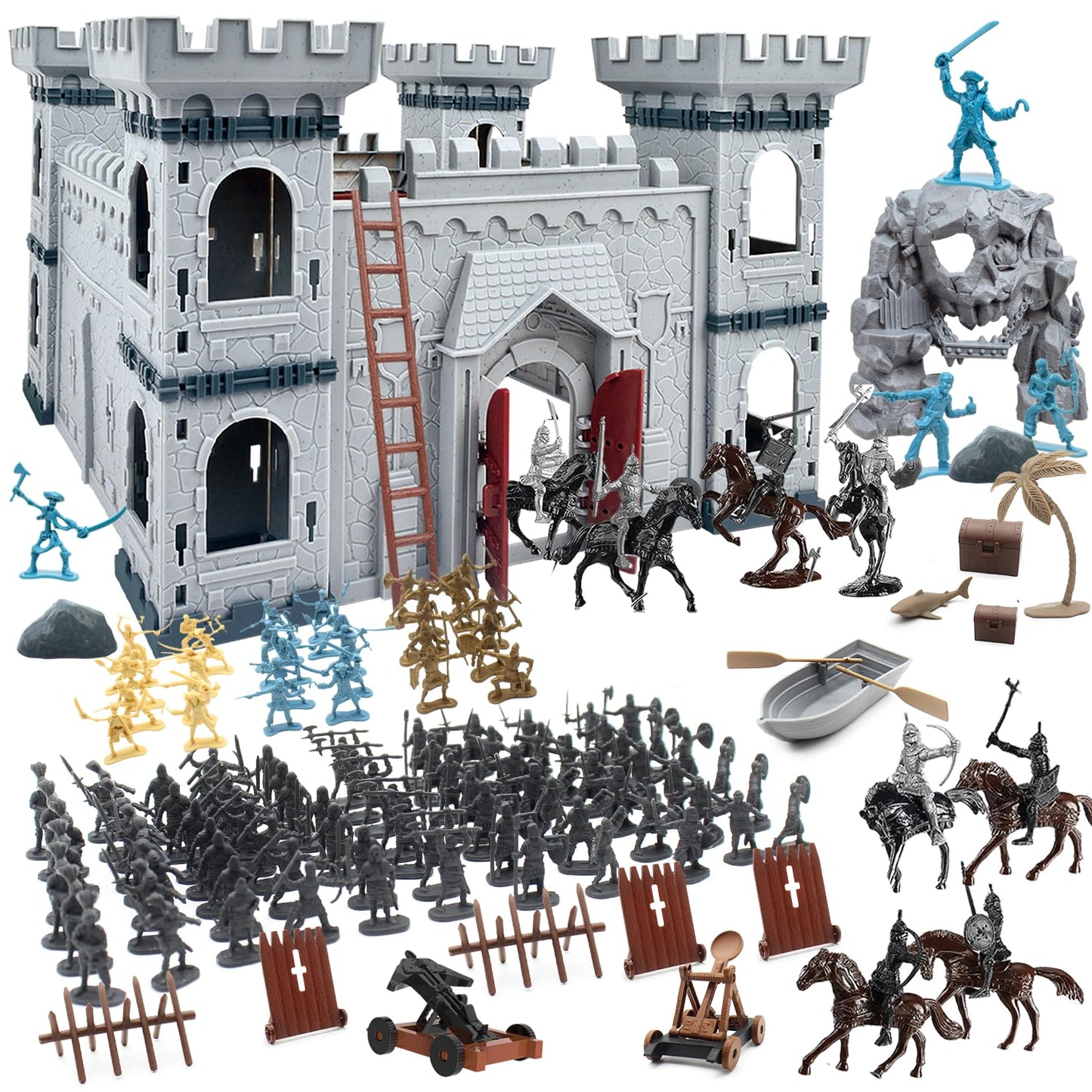 Plustopoy Medieval Castle Knight Toy Set | DIY Castle Building, Pirates & Cavalry