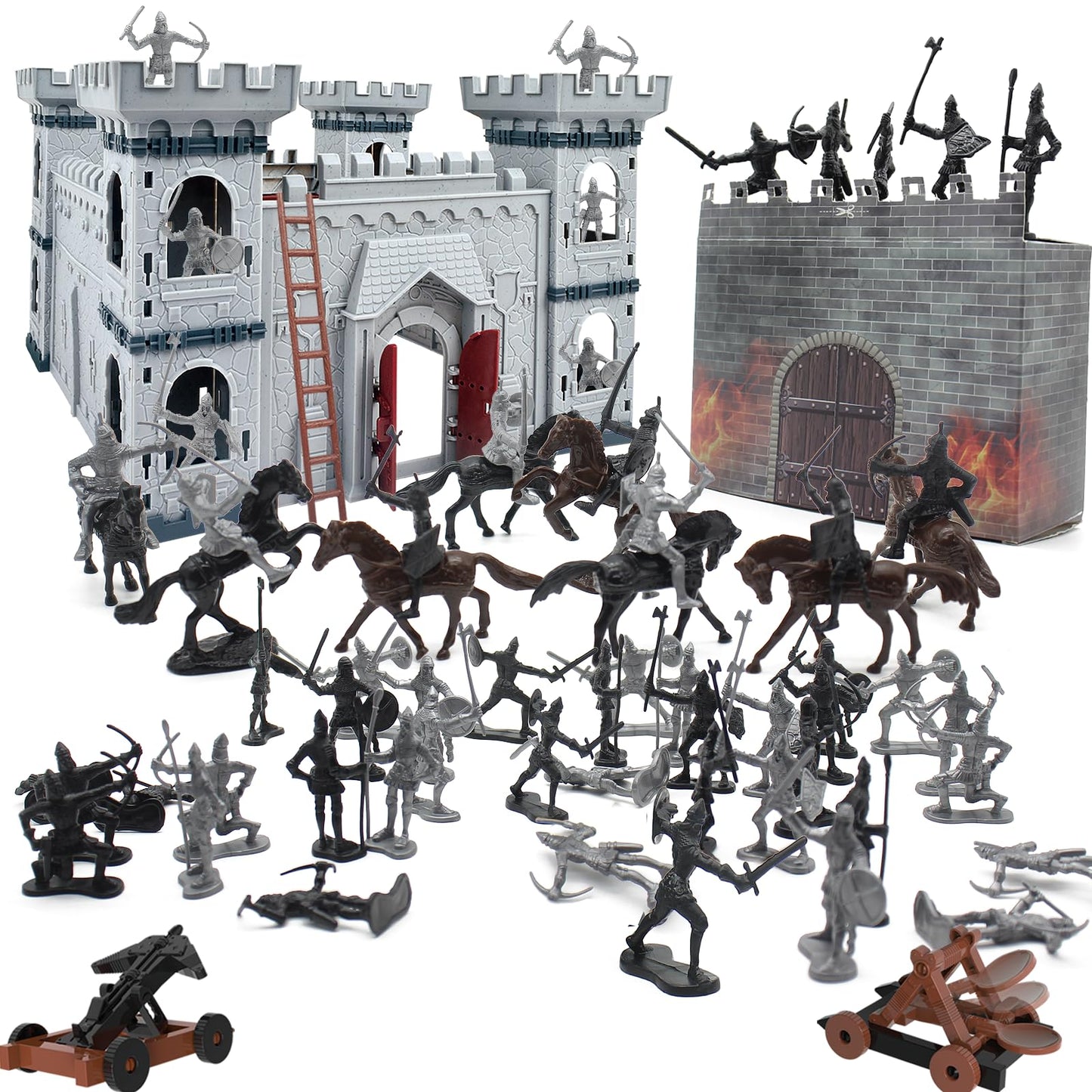 Plustopoy Medieval Castle Knight Toy Set – DIY Siege Army (8 Knights, 8 Horses, 36 Soldiers)