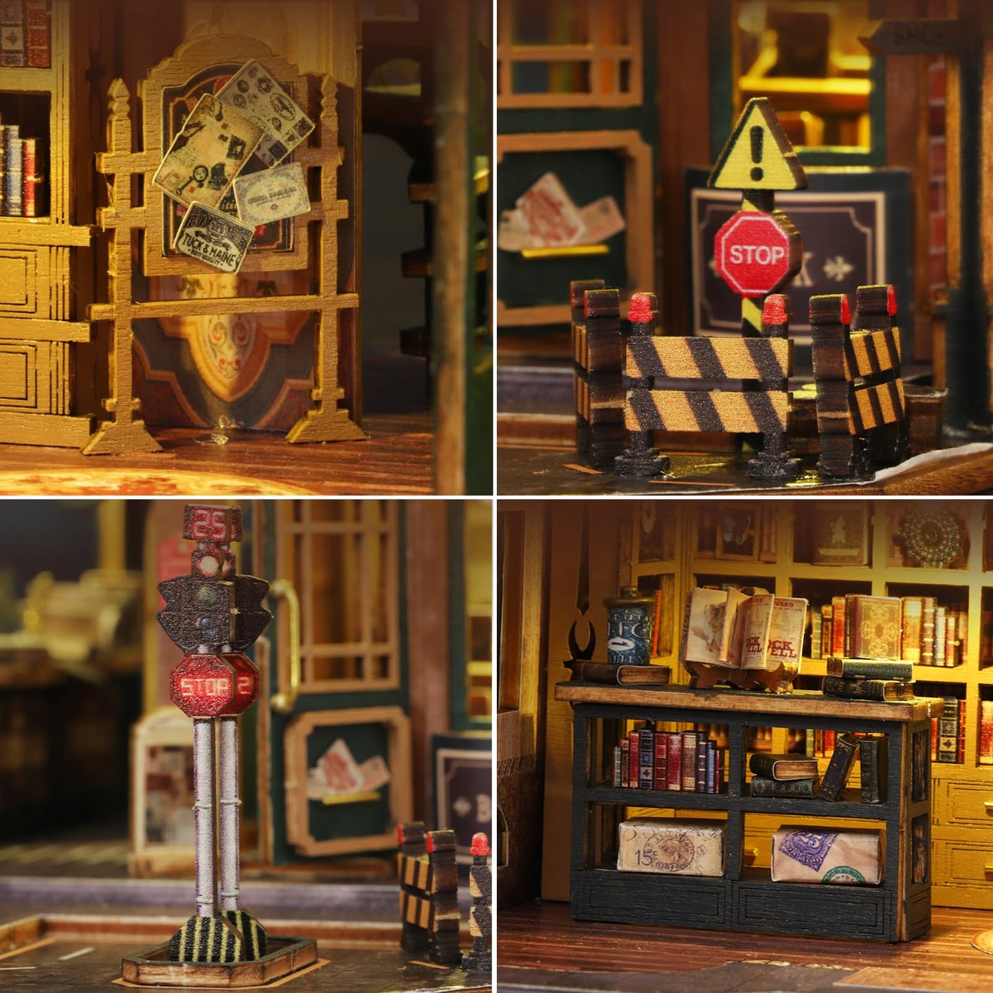 Plustopoy DIY Miniature Bookshop Dollhouse Kit with Light | 1:24 Scale