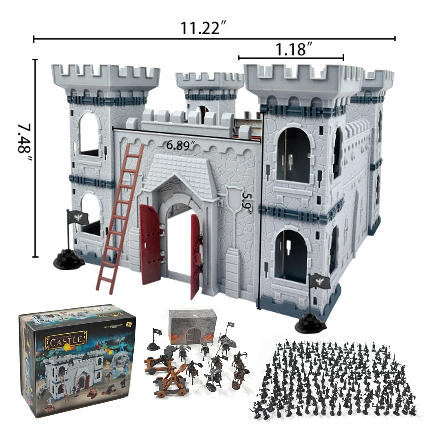 Plustopoy Medieval Castle Knight Toy Set – DIY Siege Army (8 Knights, 8 Horses, 36 Soldiers)