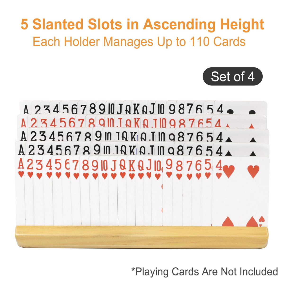 Plusvivo Card Holders for Playing Cards – 4-Pack Adjustable Stand, 12-Inch Wooden Card Holder (Holds Up to 110 Cards)